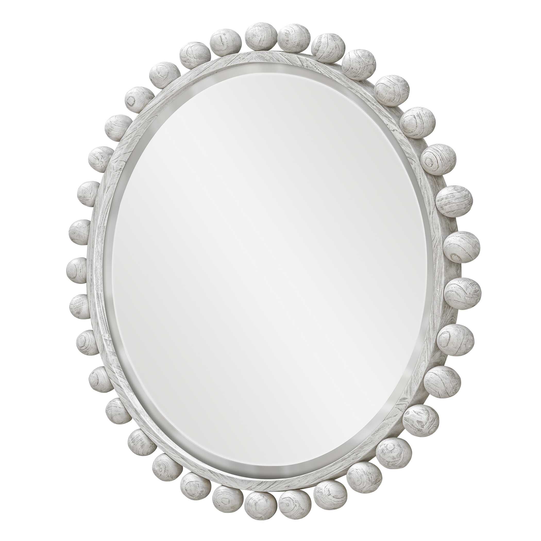 Uttermost Cyra Wood Round Mirror, Aged Ivory