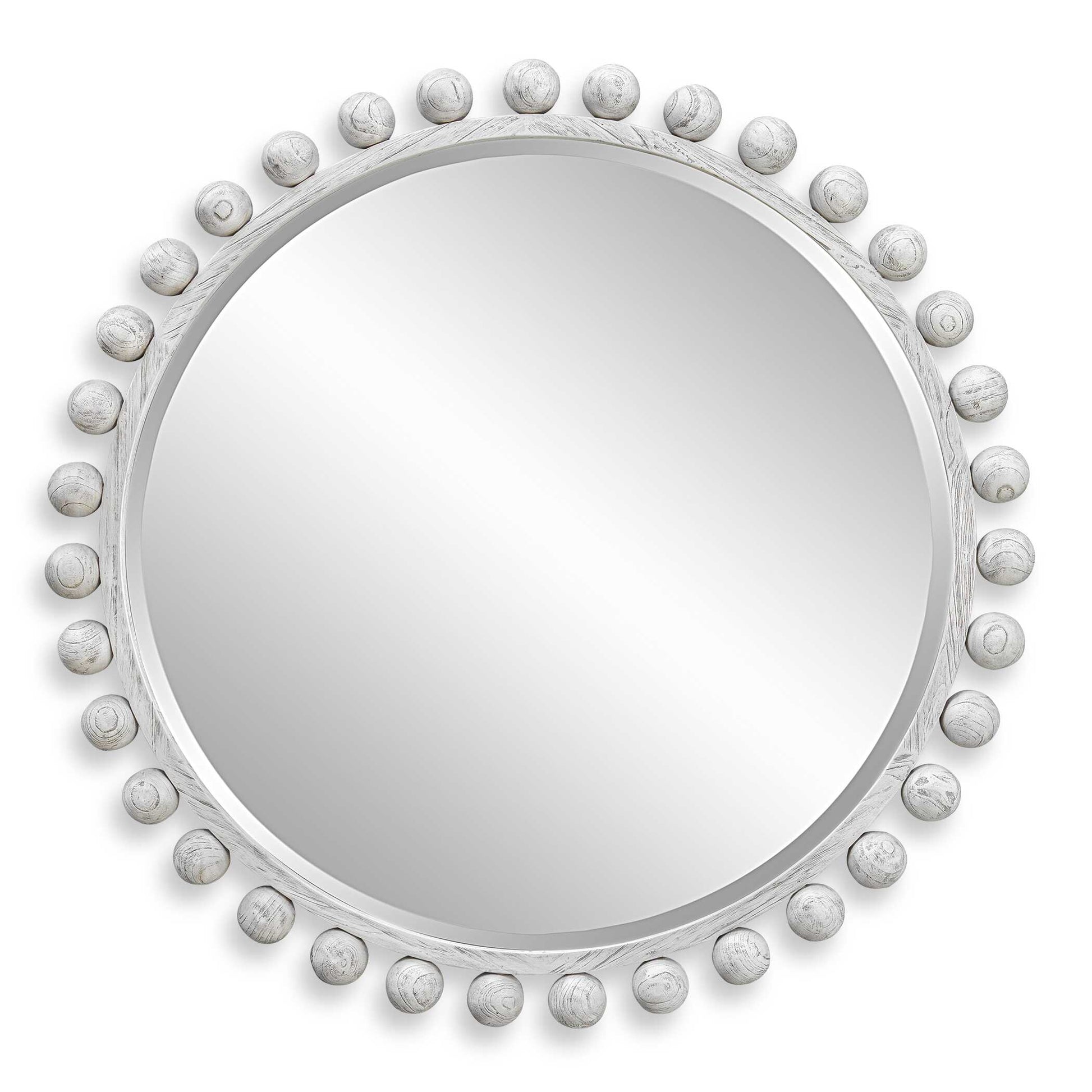 Uttermost Cyra Wood Round Mirror, Aged Ivory