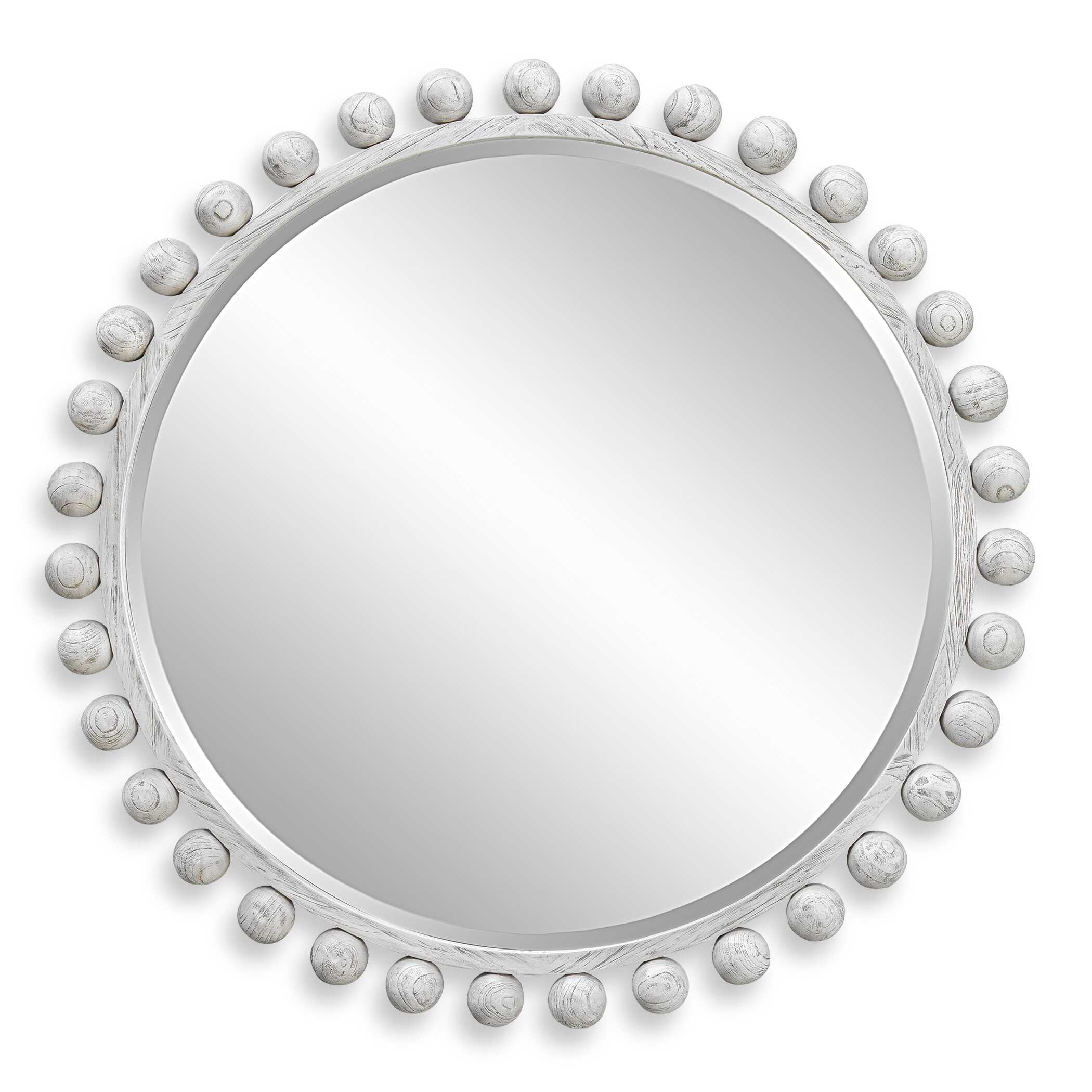 Uttermost Cyra Wood Round Mirror, Aged Ivory