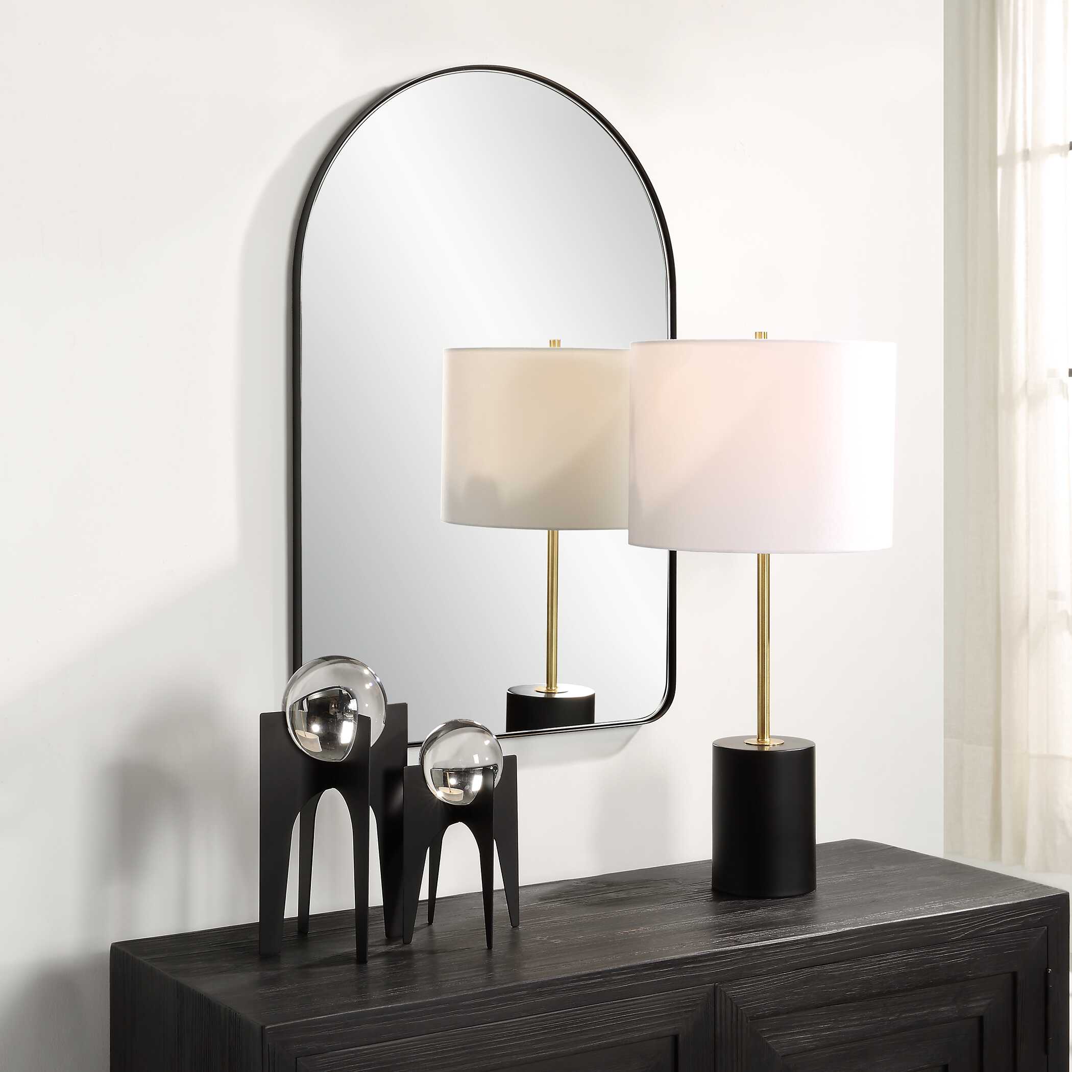 Fiorella Arched Satin Black Wall Mirror