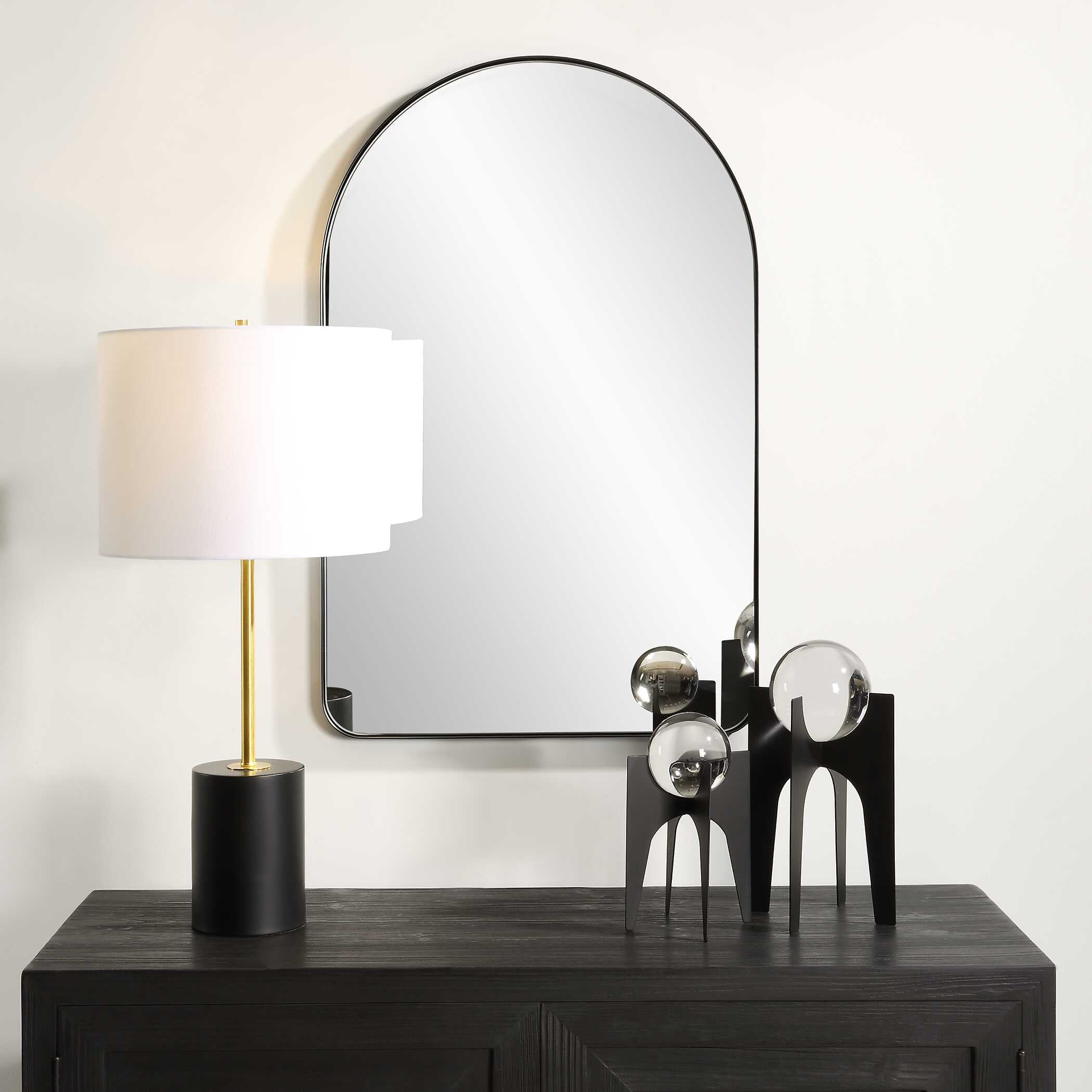 Fiorella Arched Satin Black Wall Mirror