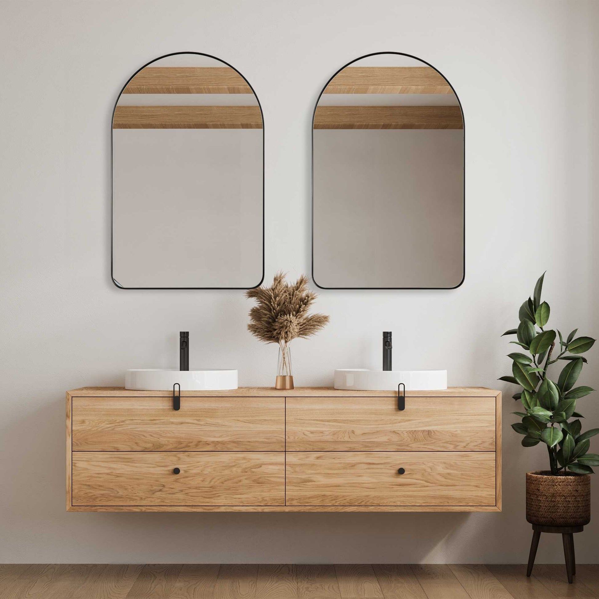 Fiorella Arched Satin Black Wall Mirror