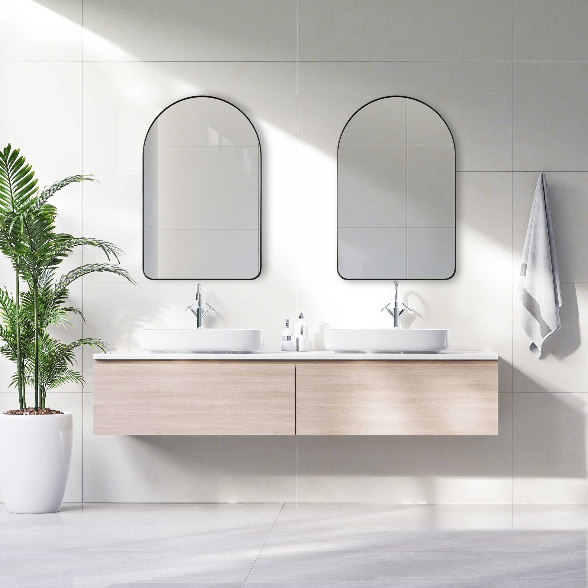 Fiorella Arched Satin Black Wall Mirror