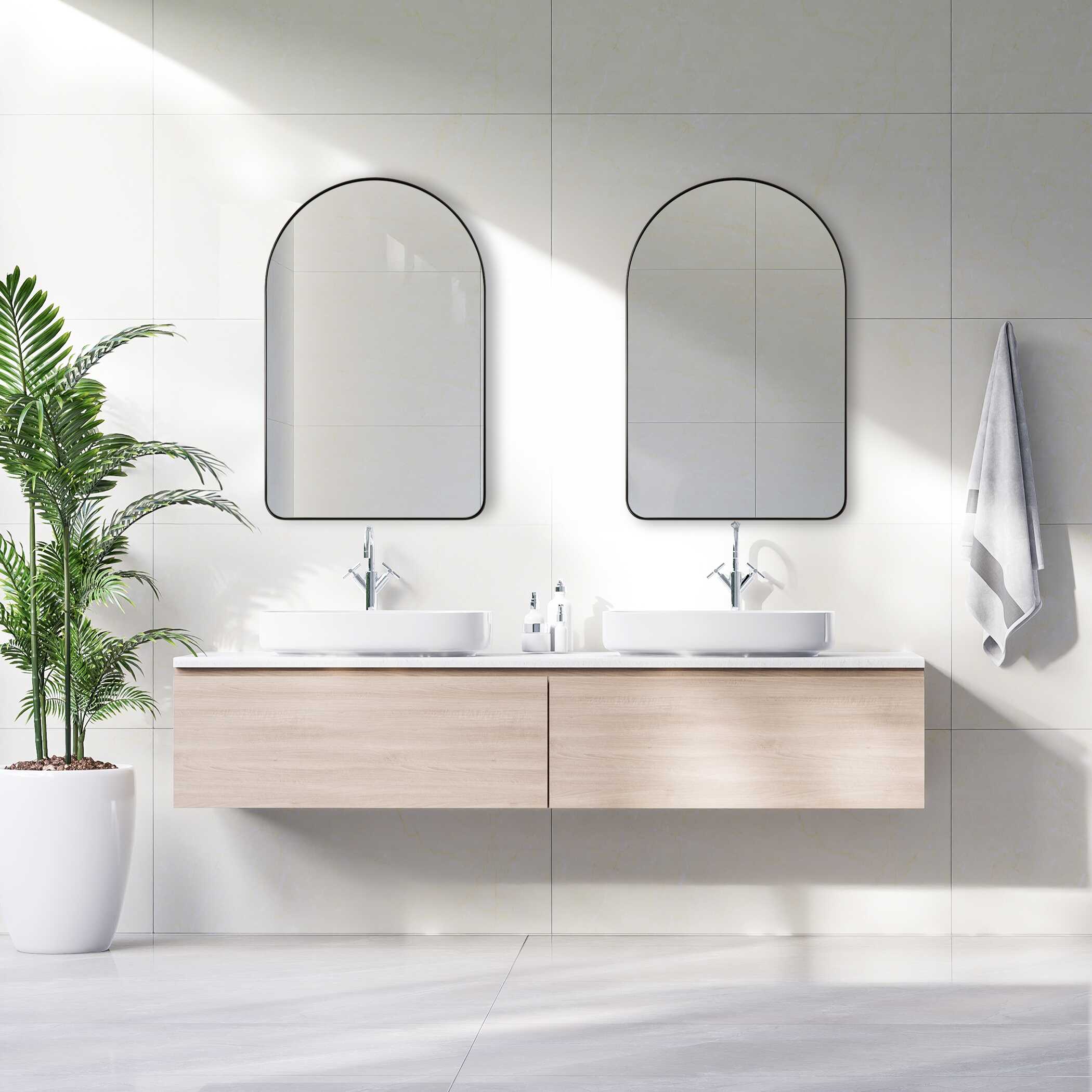 Fiorella Arched Satin Black Wall Mirror