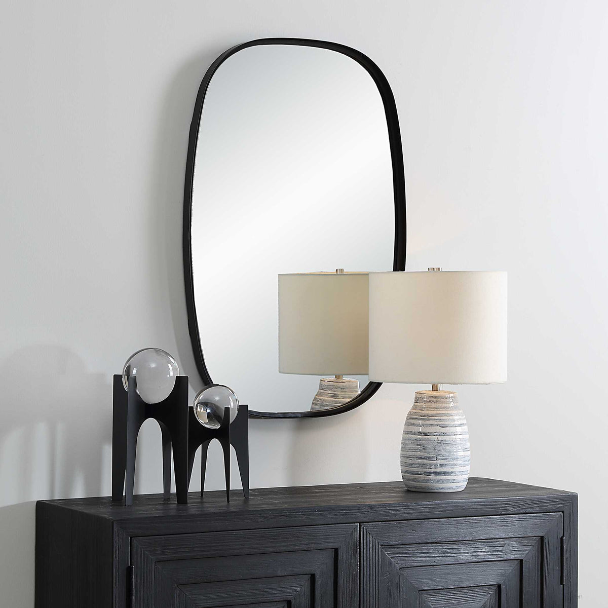 Isolde Satin Black Iron Wall Mirror