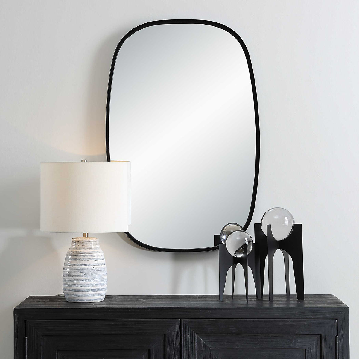 Isolde Satin Black Iron Wall Mirror