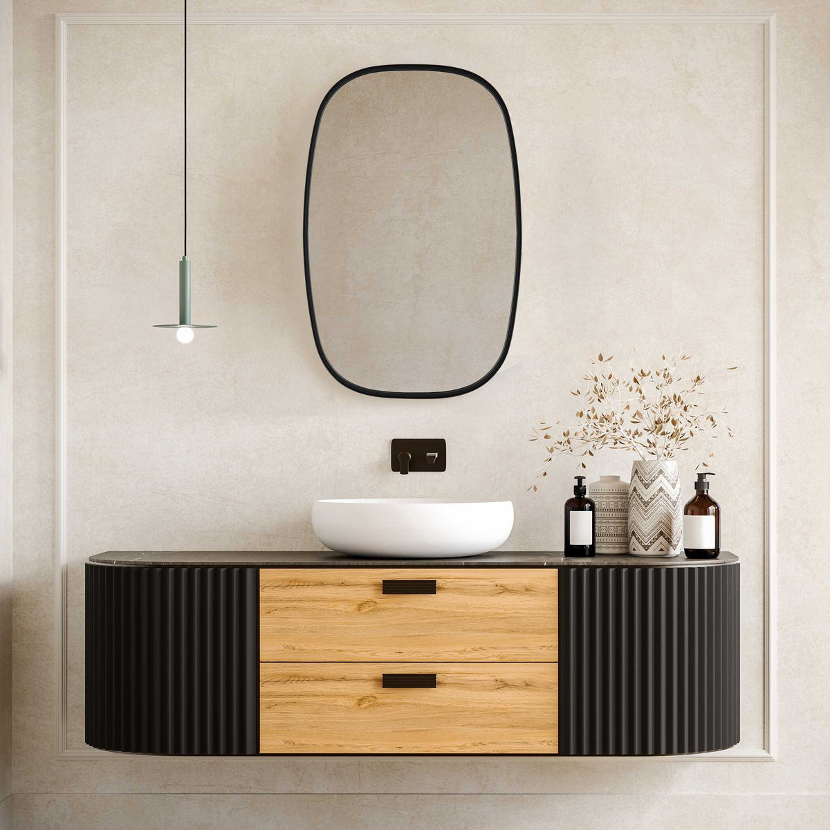 Isolde Satin Black Iron Wall Mirror