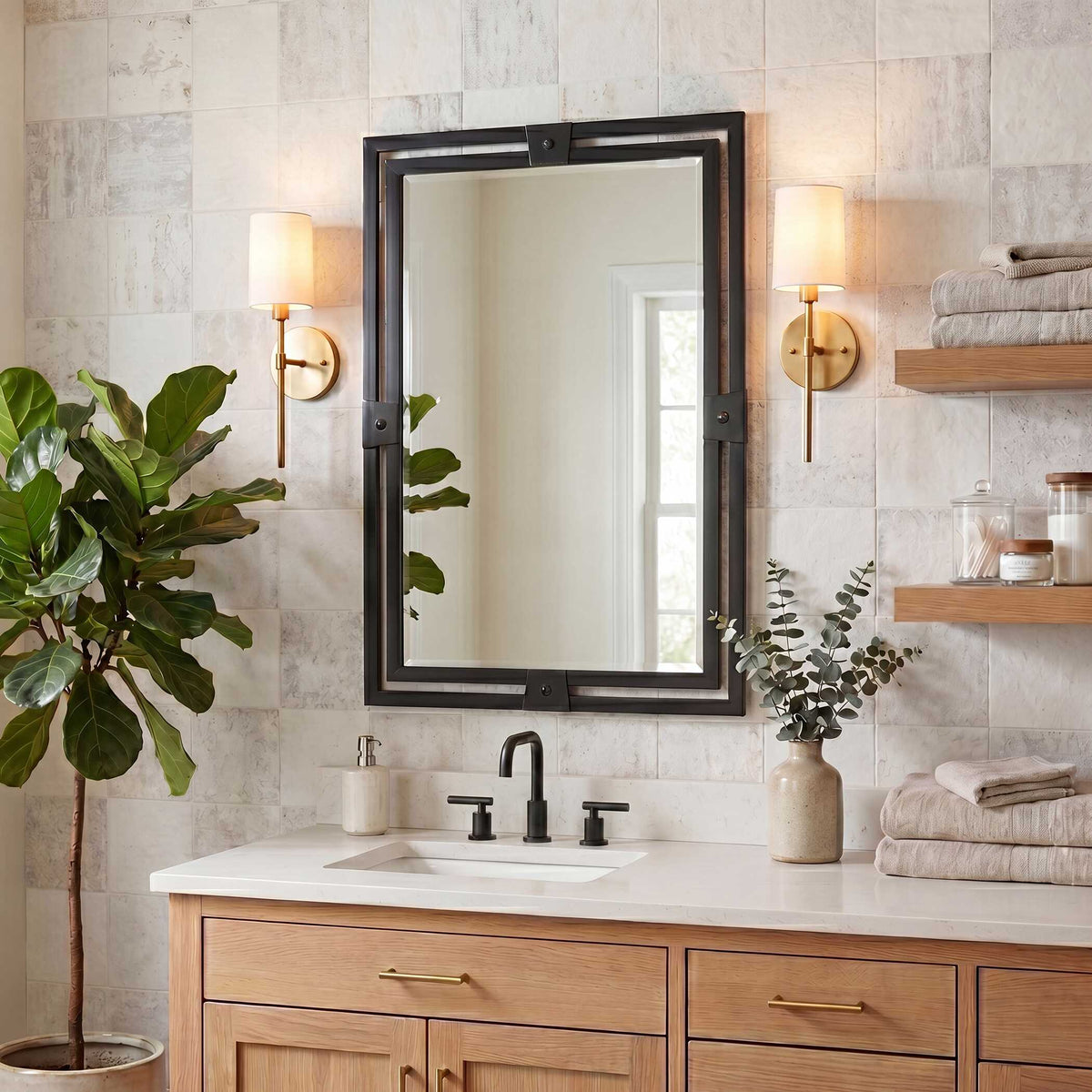 Kinvara Round Black Iron Wall Mirror