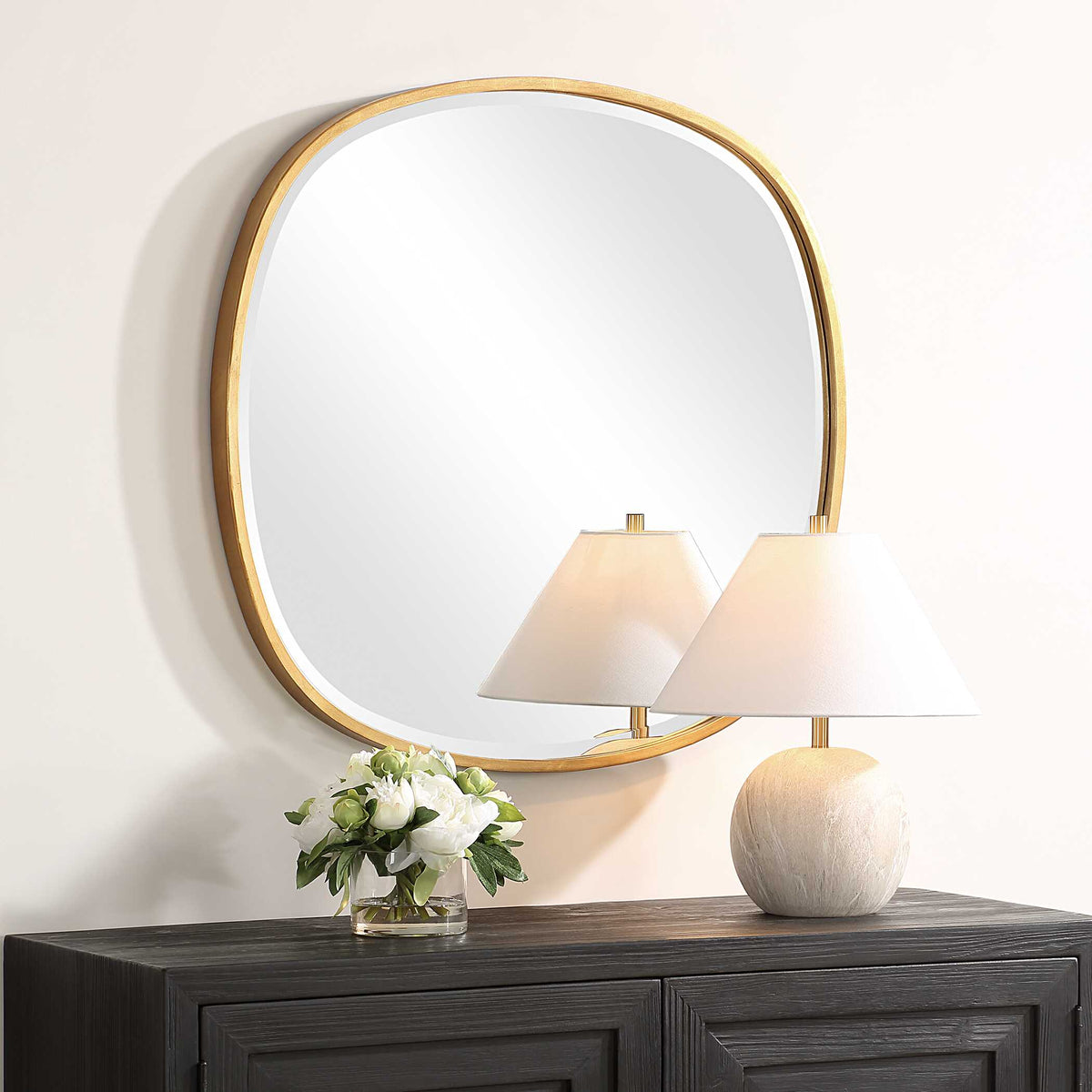 Leandro Round Gold Iron Wall Mirror