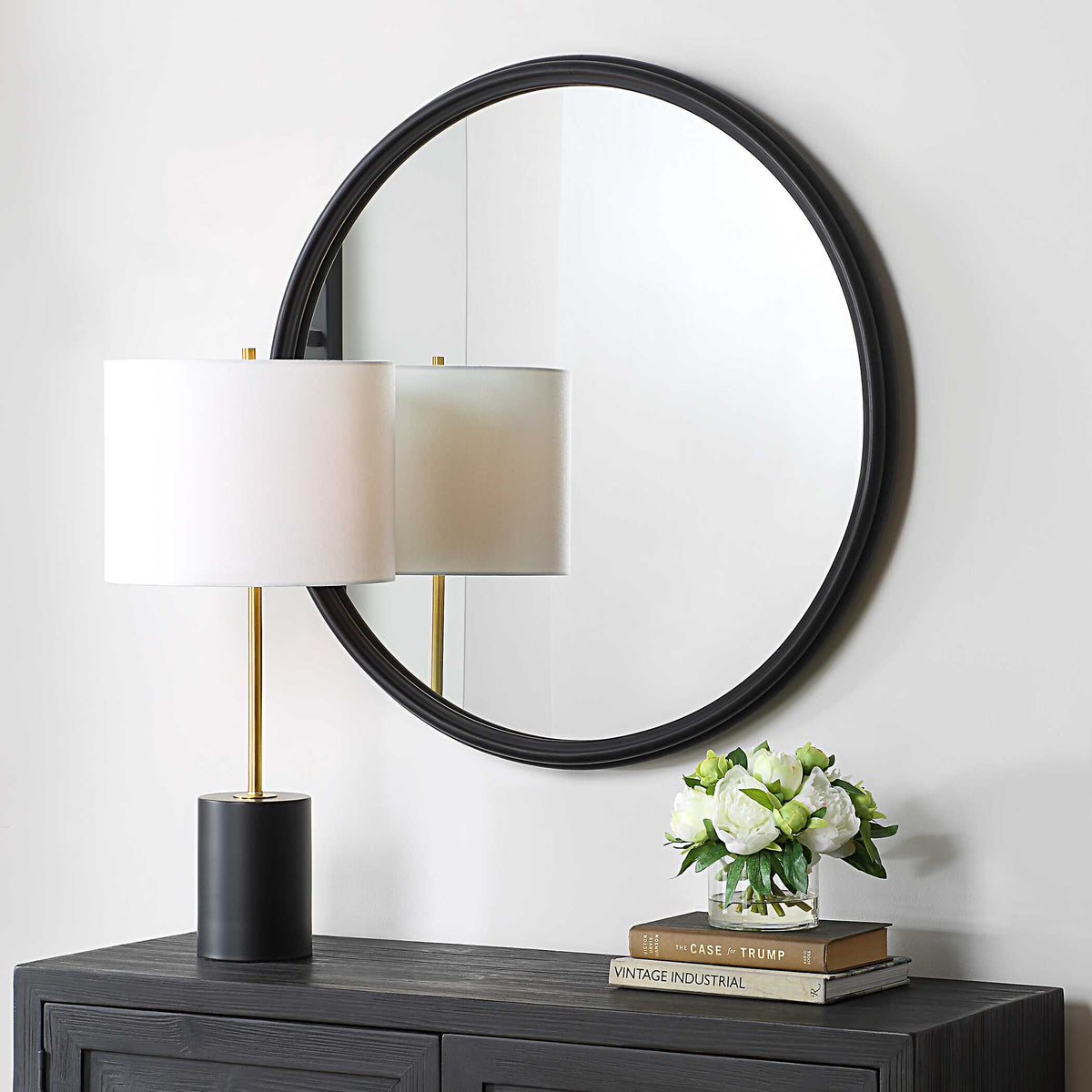 Ombra Round Matte Black Wall Mirror