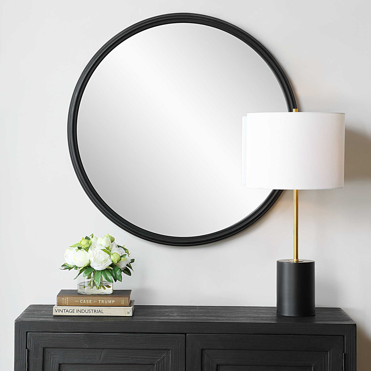 Ombra Round Matte Black Wall Mirror