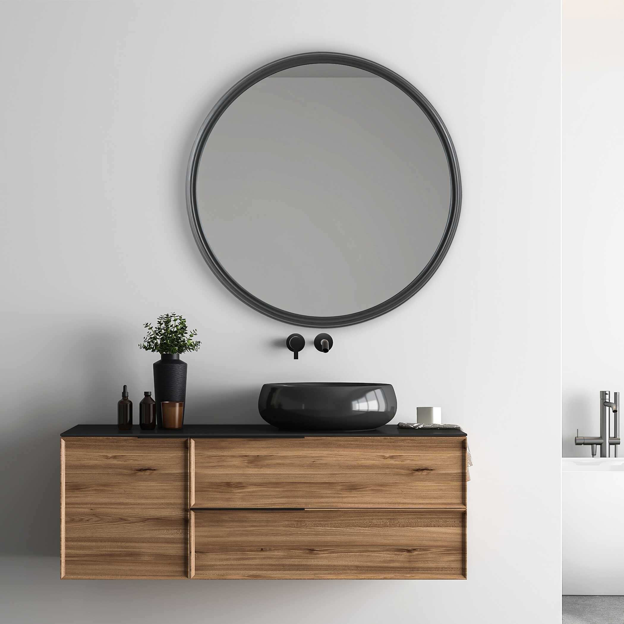 Ombra Round Matte Black Wall Mirror