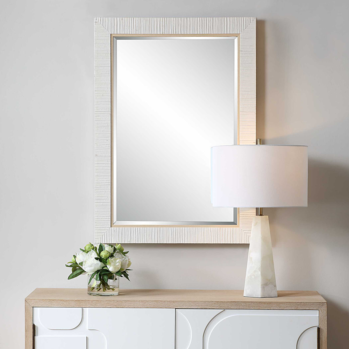 Nerissa Round White Rattan Wall Mirror