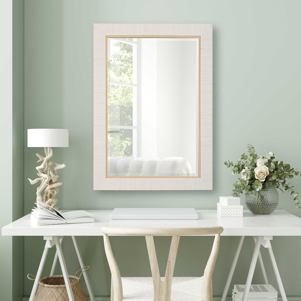 Nerissa Round White Rattan Wall Mirror