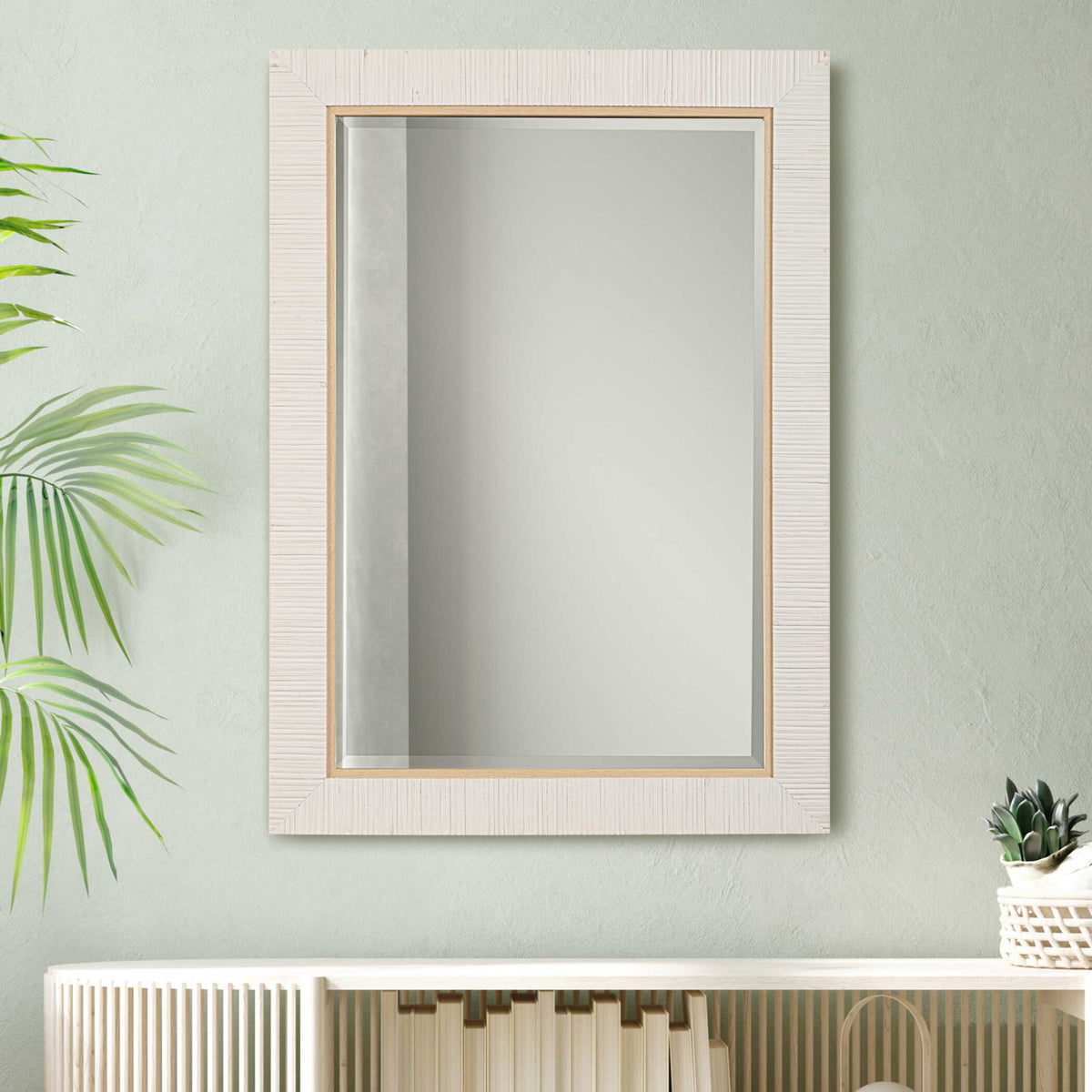 Nerissa Round White Rattan Wall Mirror