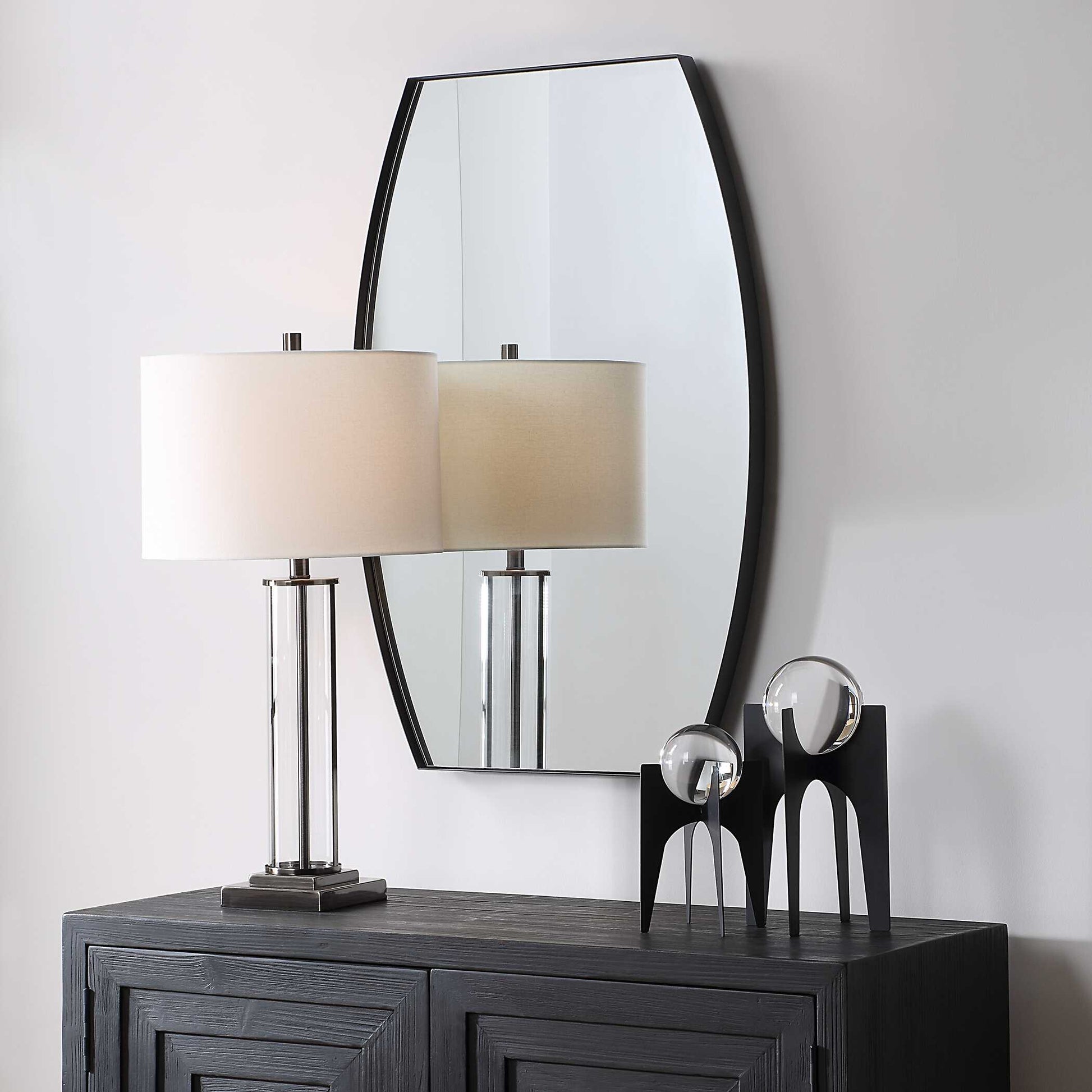 Quillon Matte Black Iron Wall Mirror
