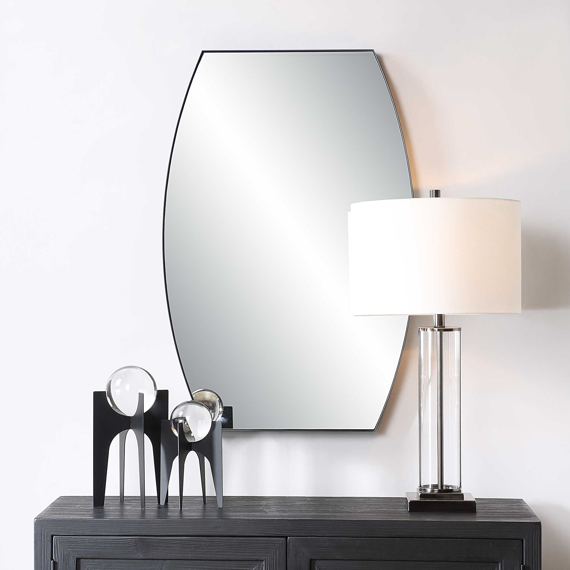 Quillon Matte Black Iron Wall Mirror