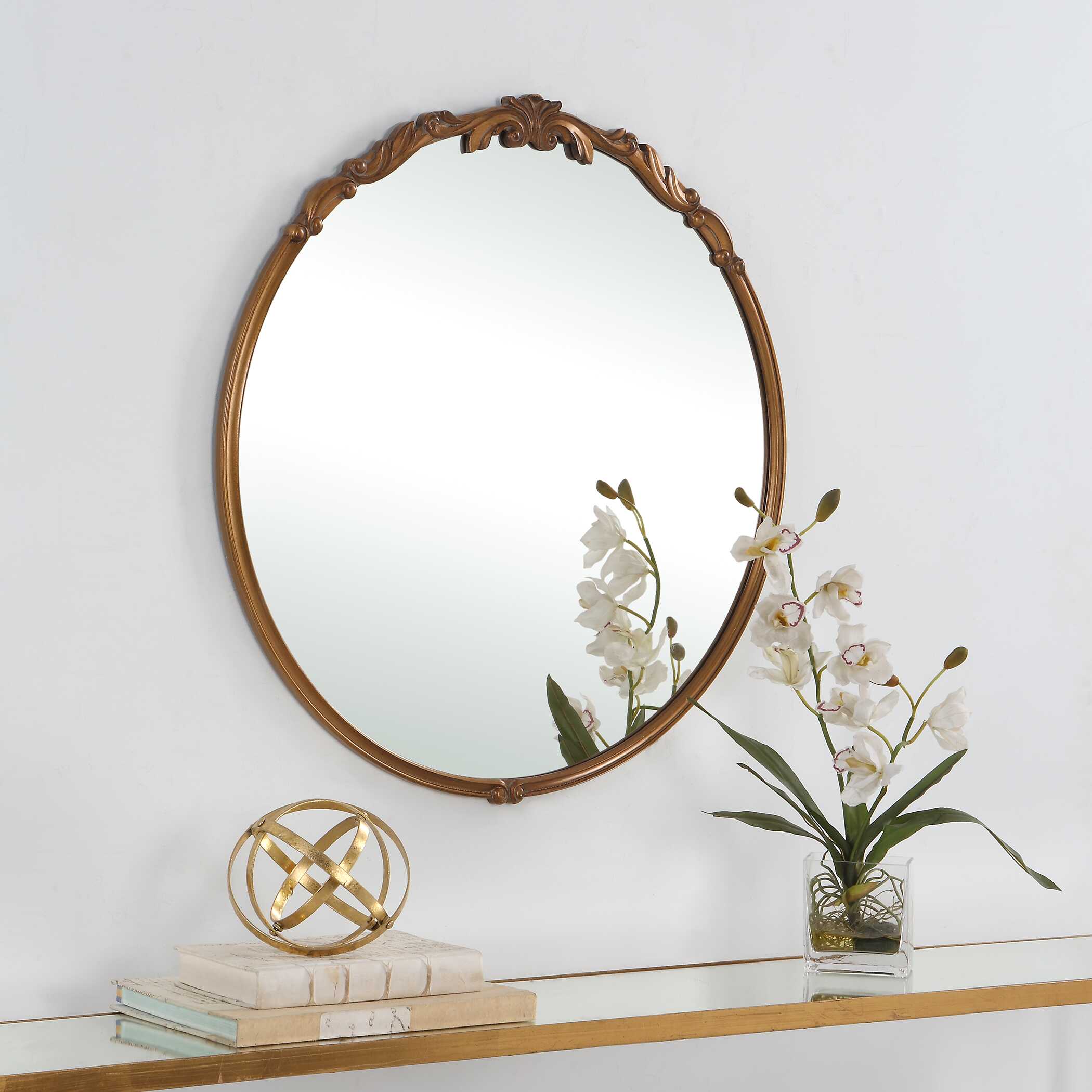 Verona Round Antique Gold Wall Mirror
