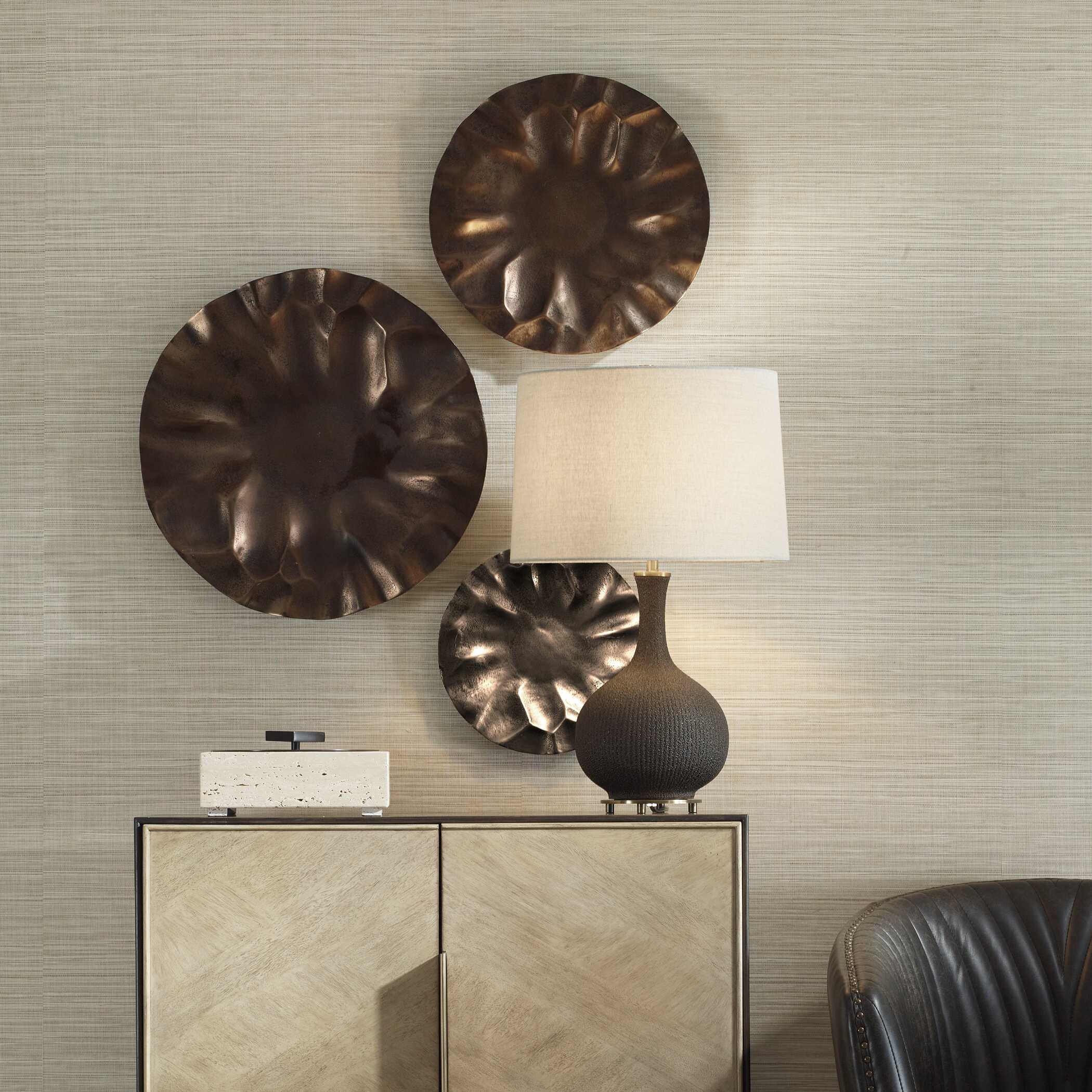 Uttermost Peonia Outdoor Bronze Wall Art Set/3