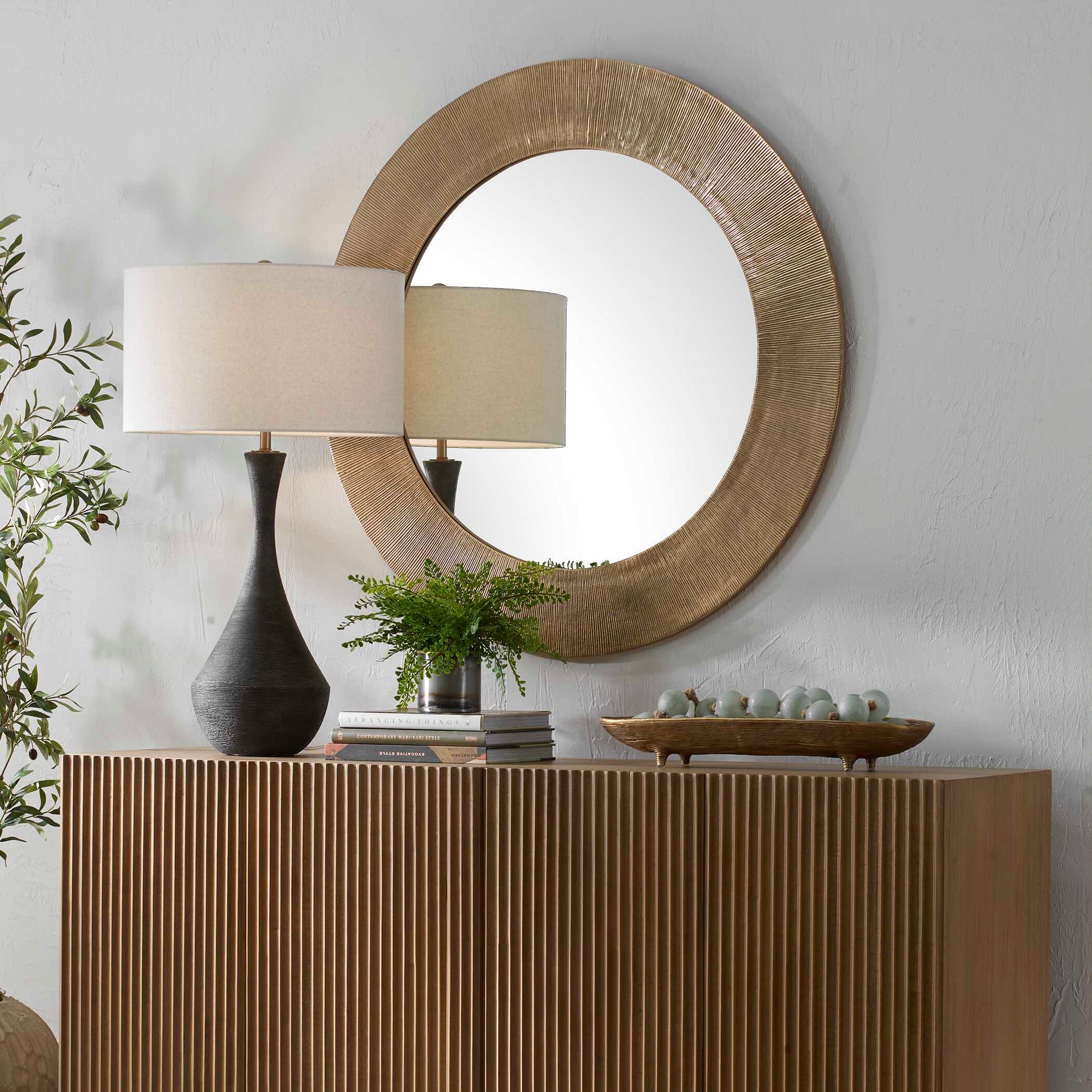 Uttermost Tano Antique Brass Round Mirror