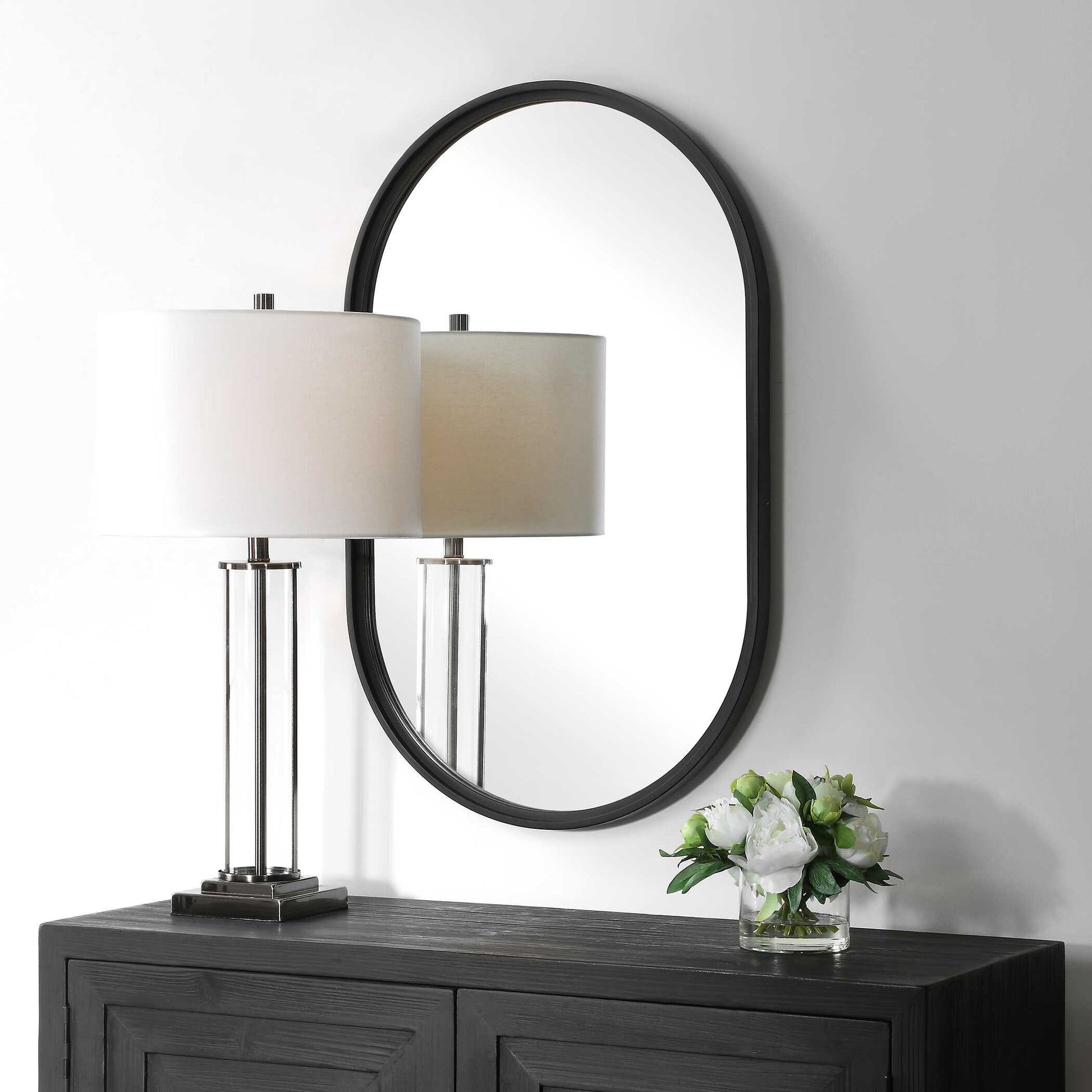 Zephyra Satin Black Iron Wall Mirror
