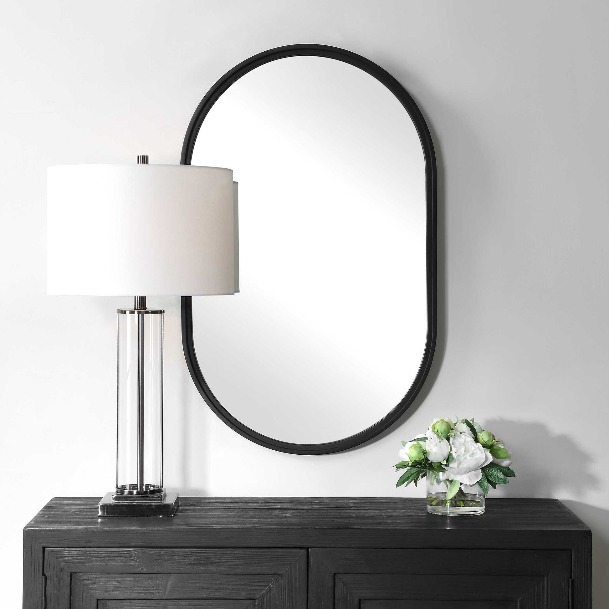Zephyra Satin Black Iron Wall Mirror