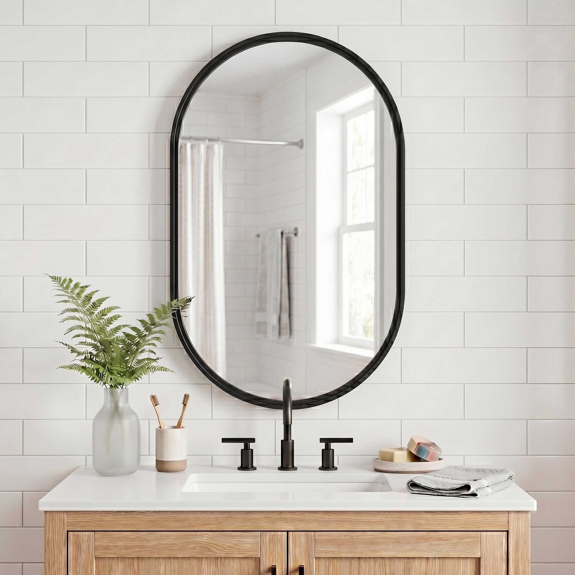 Zephyra Satin Black Iron Wall Mirror