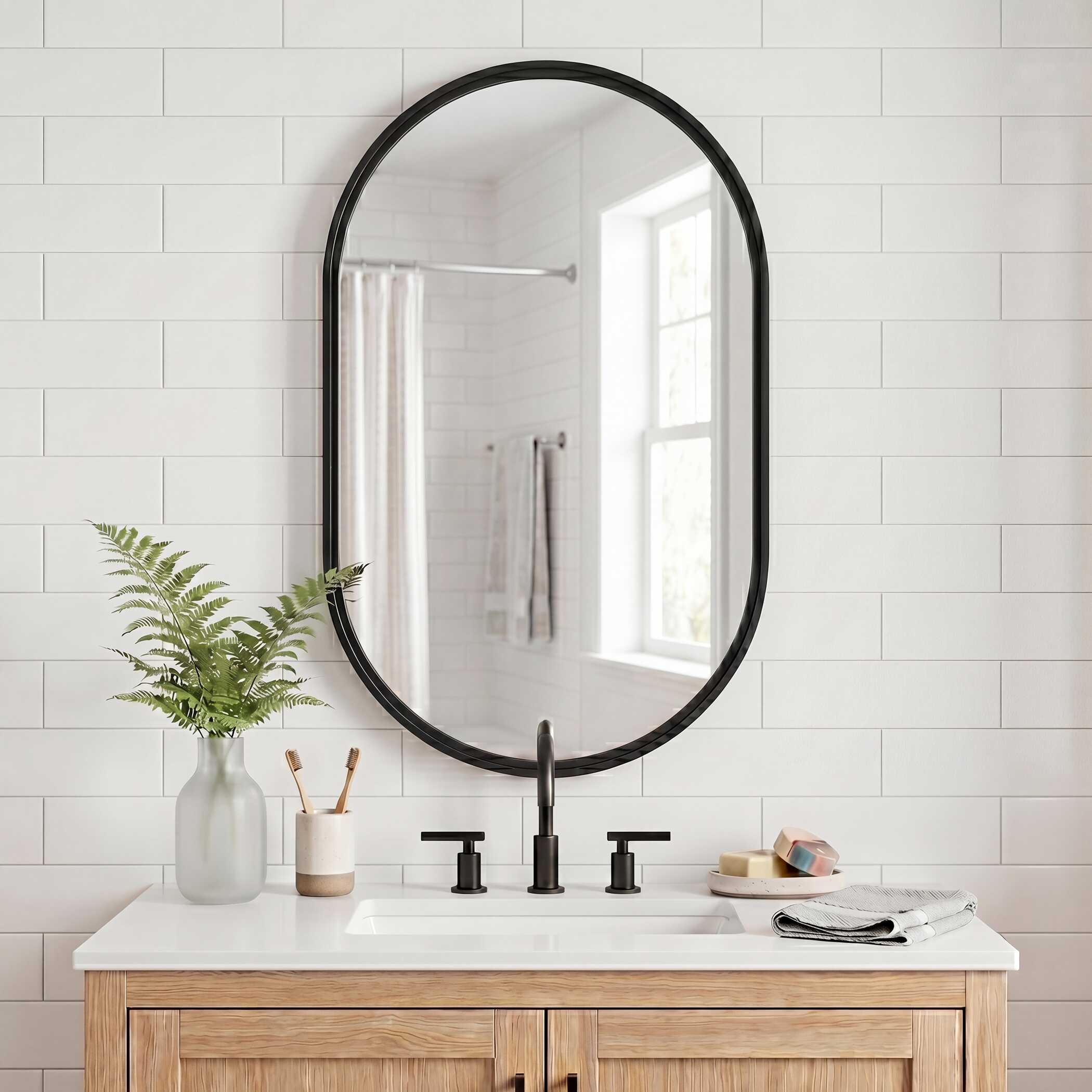 Zephyra Satin Black Iron Wall Mirror