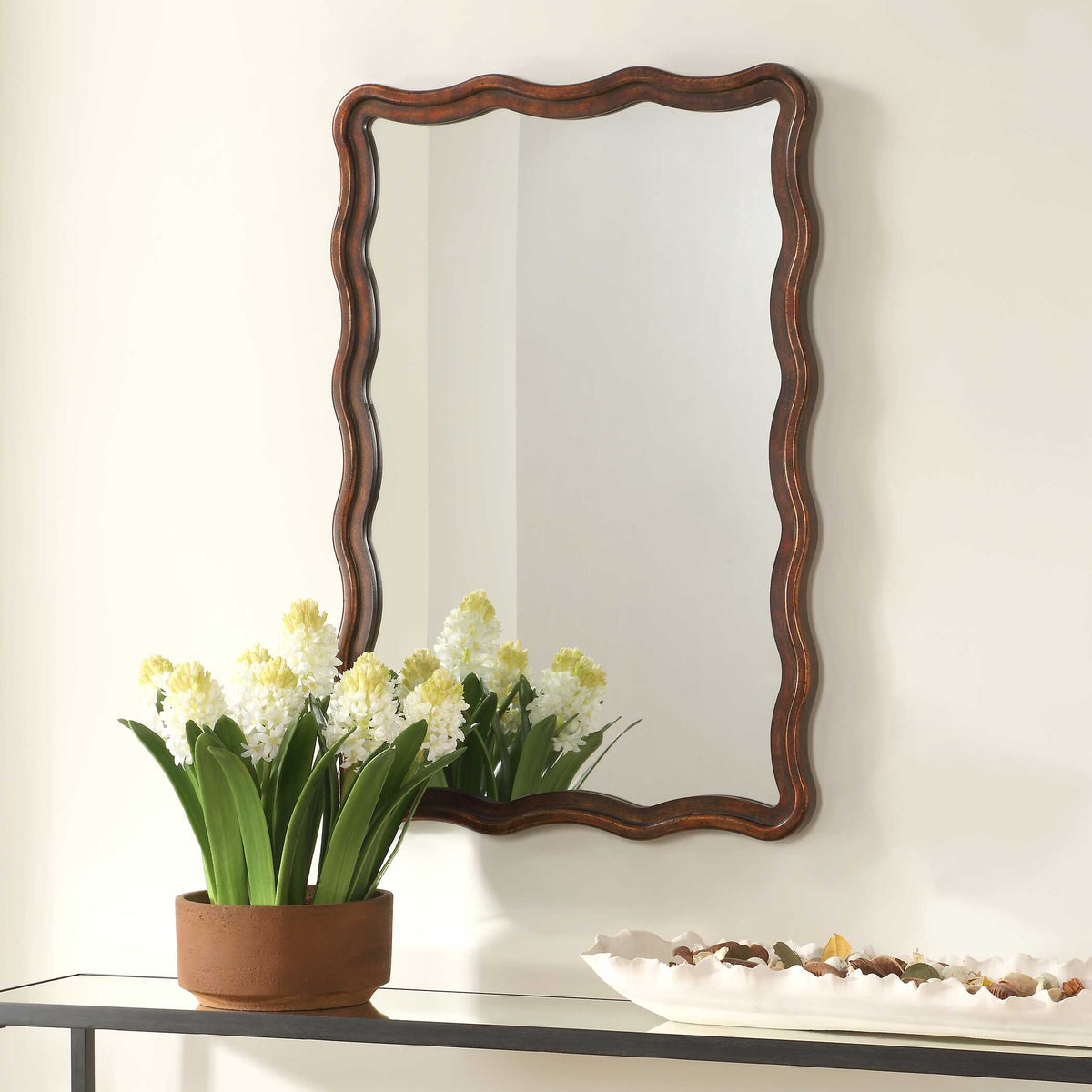 Bexley Scalloped Bronze Wood Wall Mirror