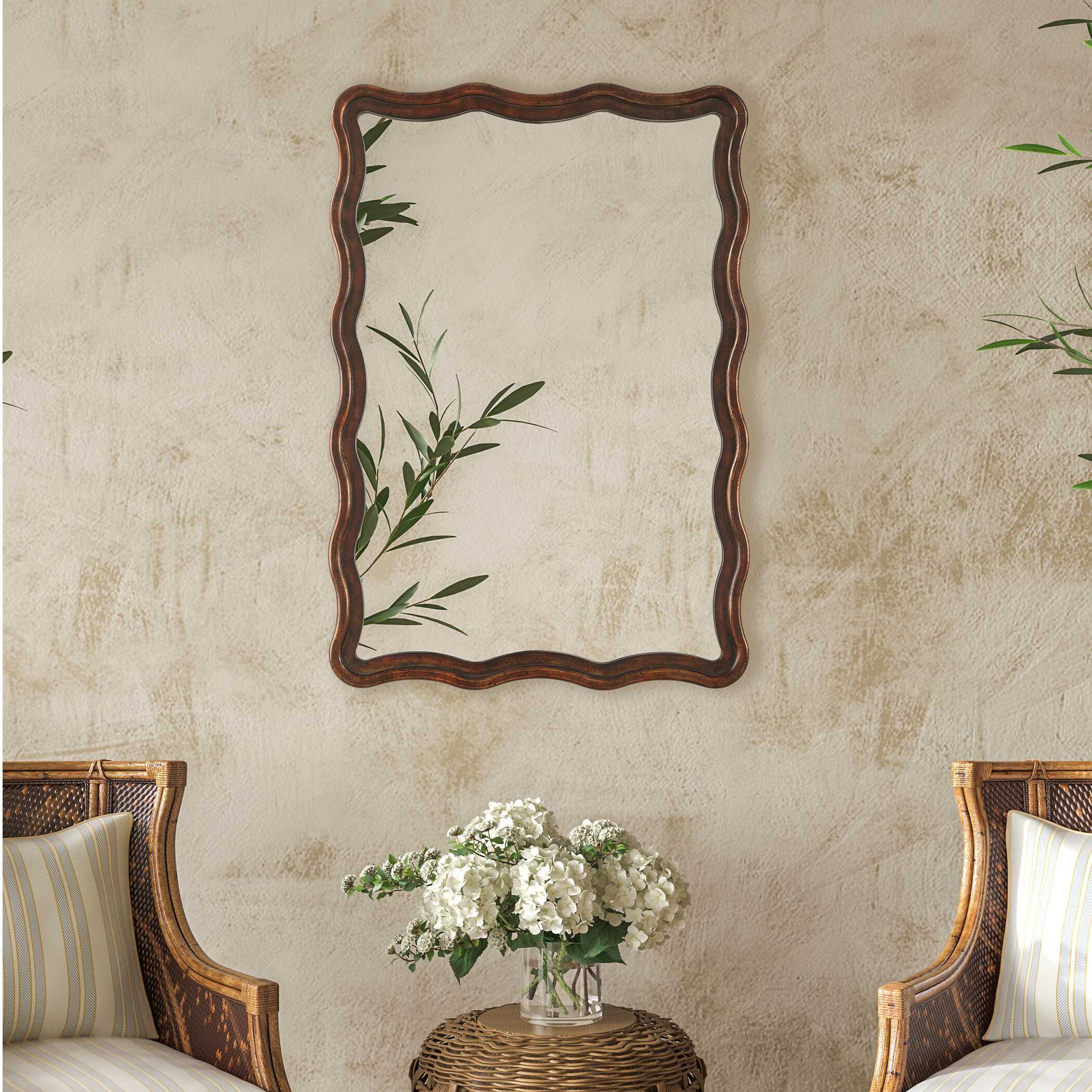 Bexley Scalloped Bronze Wood Wall Mirror