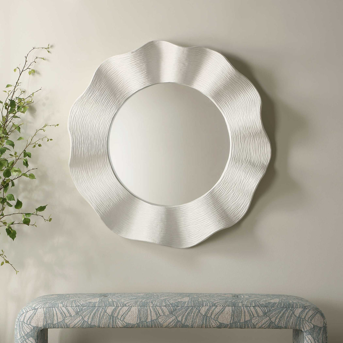 Uttermost Wave Length Round White Mirror