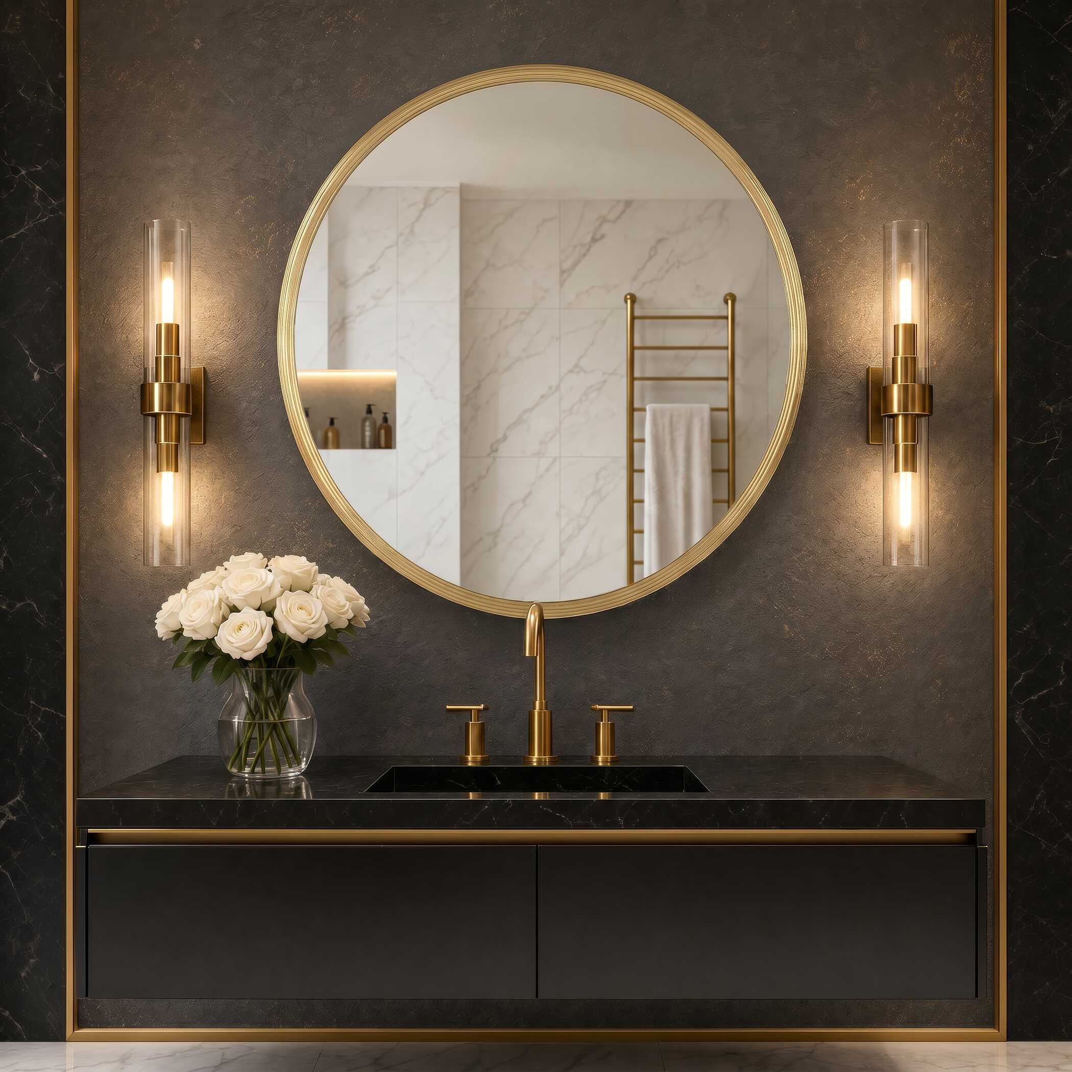 Lanvale Round Gold Iron Wall Mirror