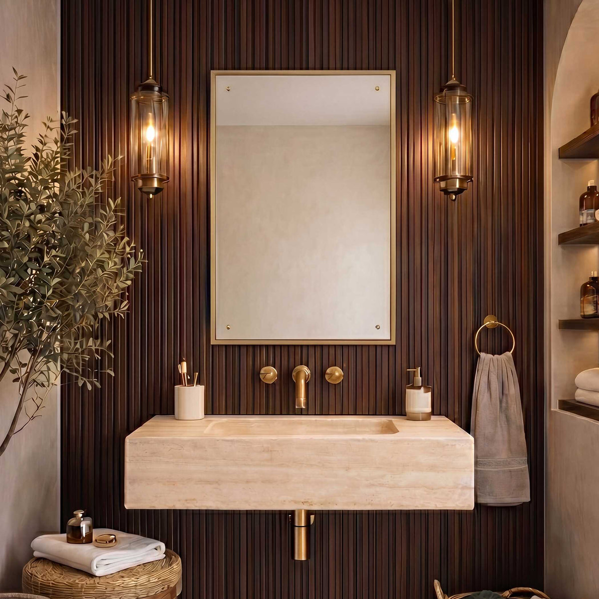Oakhaven Rectangular Gold Wood Wall Mirror