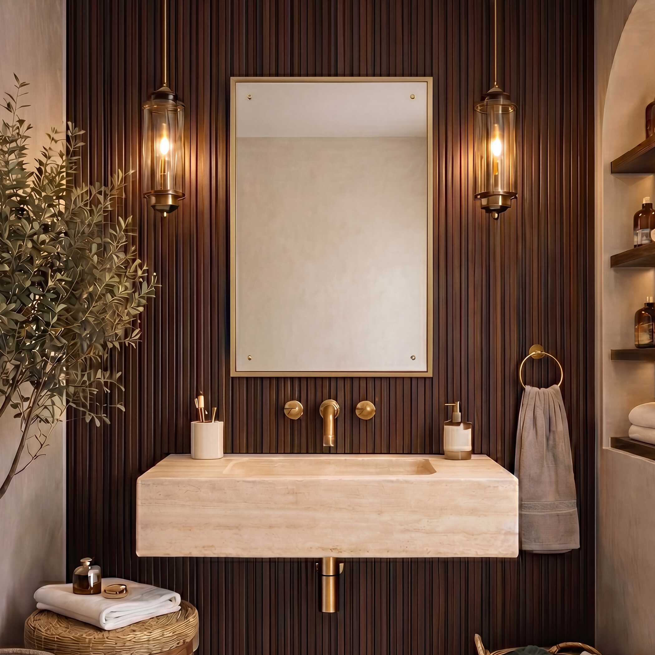 Oakhaven Rectangular Gold Wood Wall Mirror