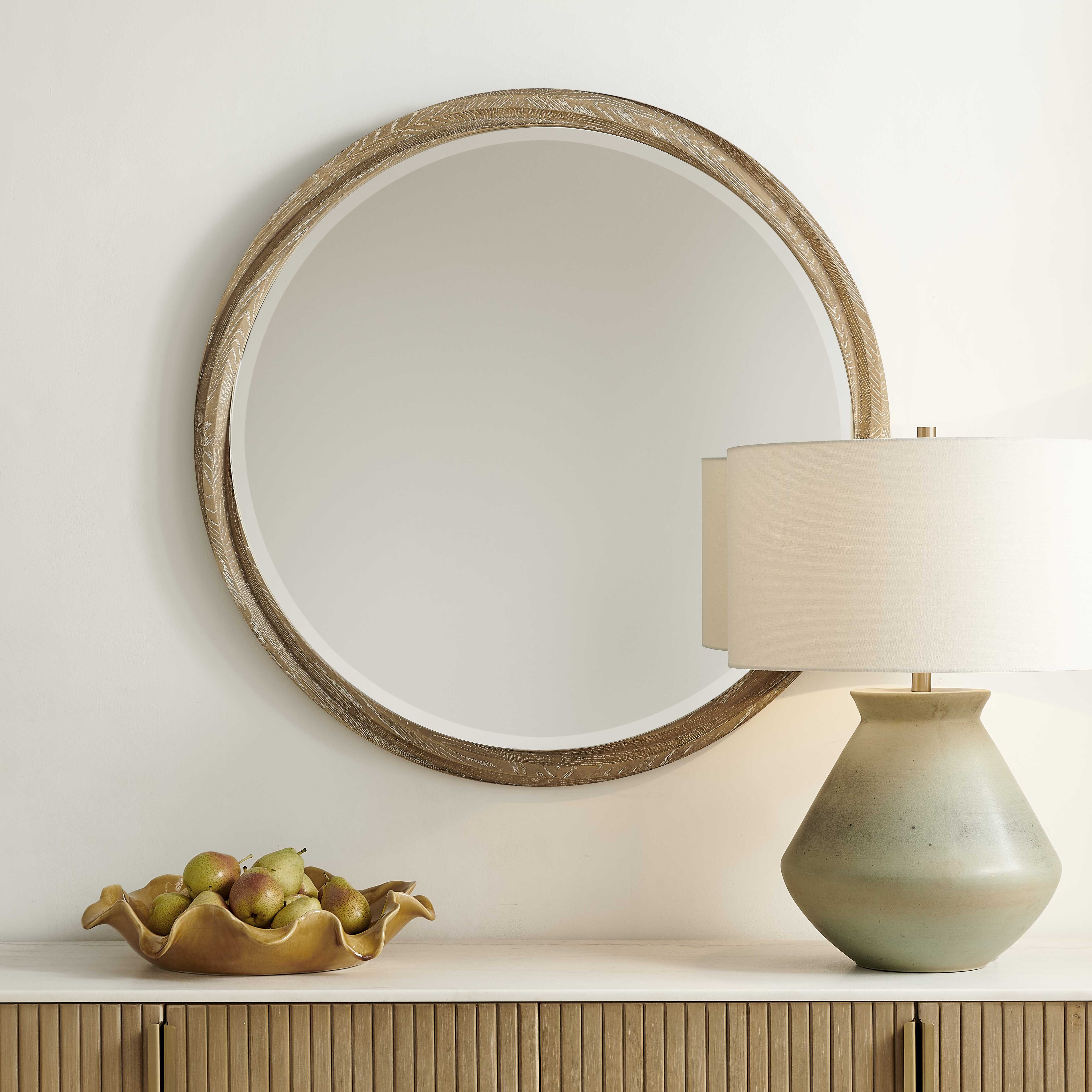 Uttermost Landry Round Light Wood Mirror