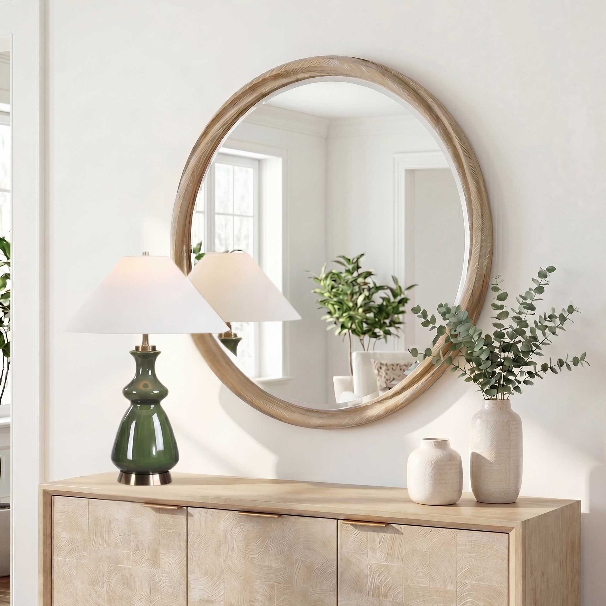 Uttermost Landry Round Light Wood Mirror