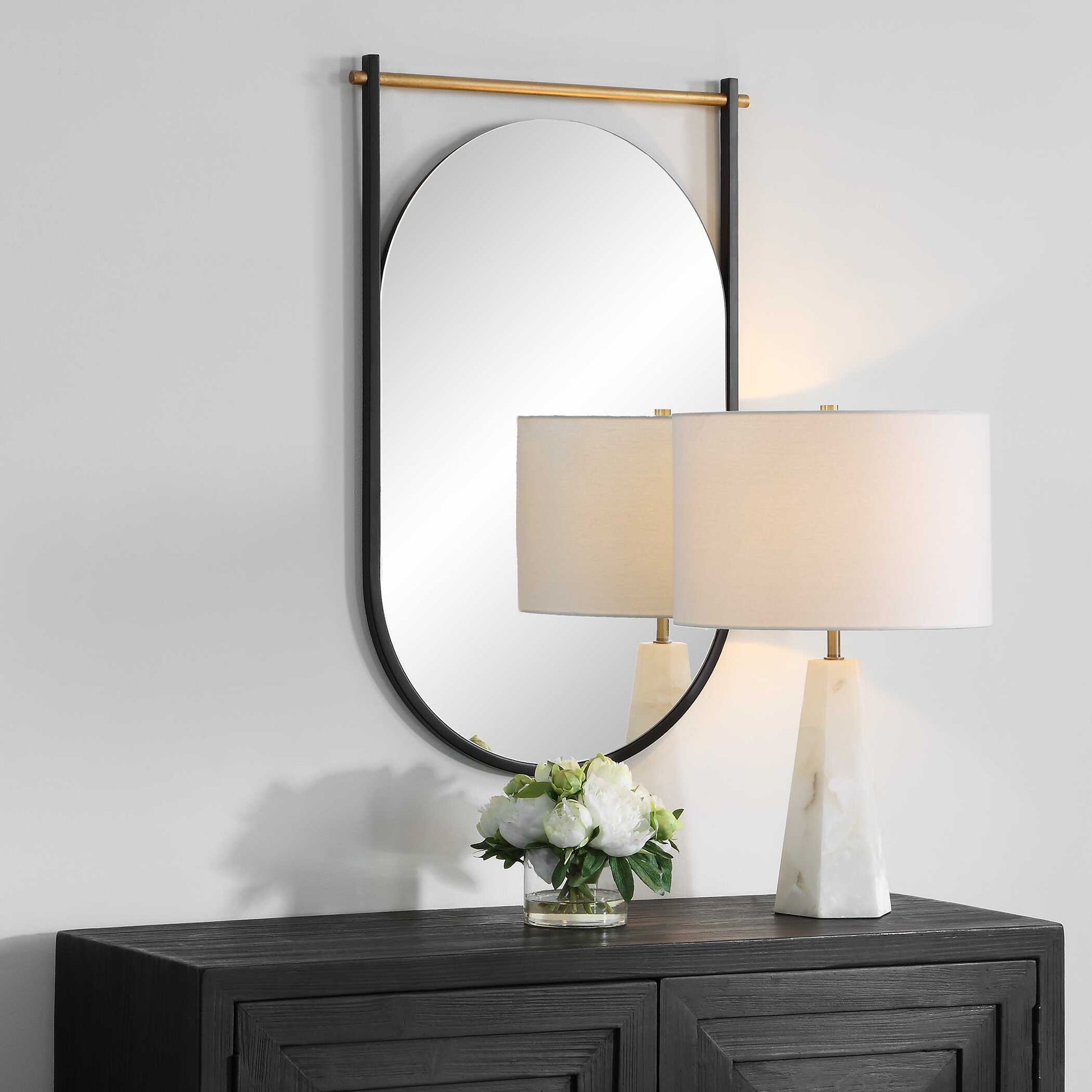 Quintrell Oval Satin Black Wall Mirror