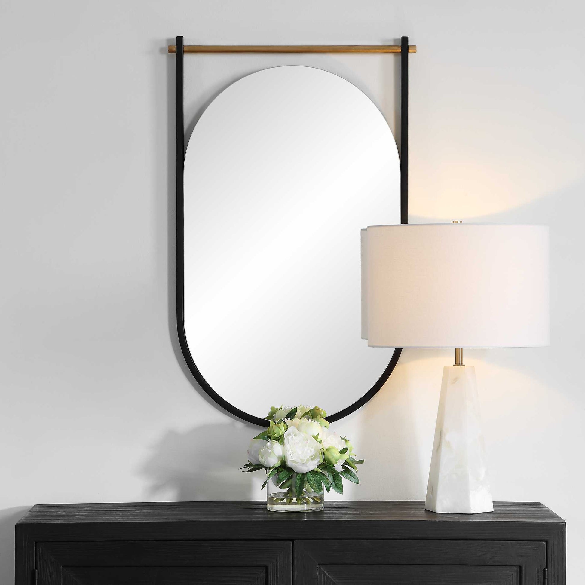 Quintrell Oval Satin Black Wall Mirror