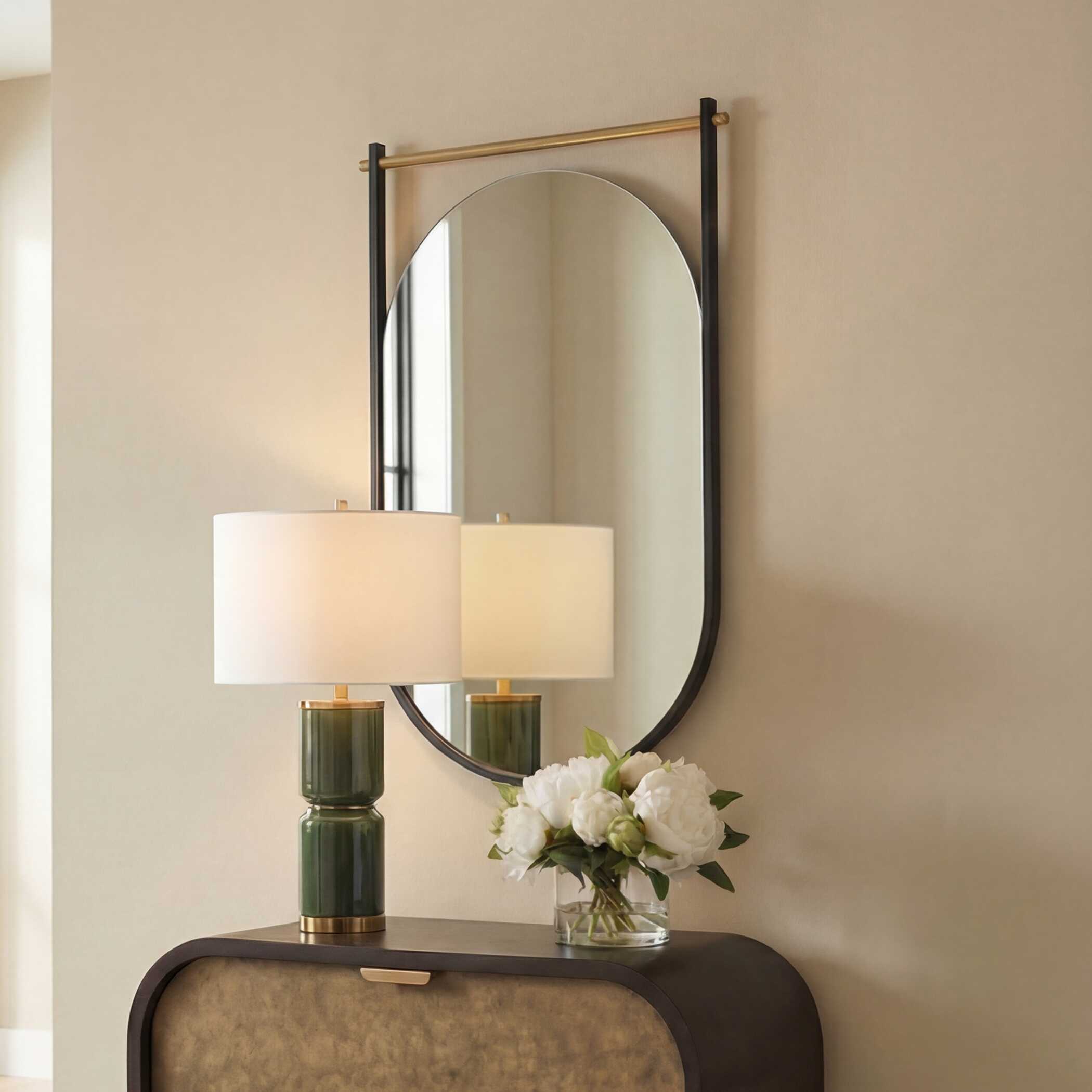 Quintrell Oval Satin Black Wall Mirror