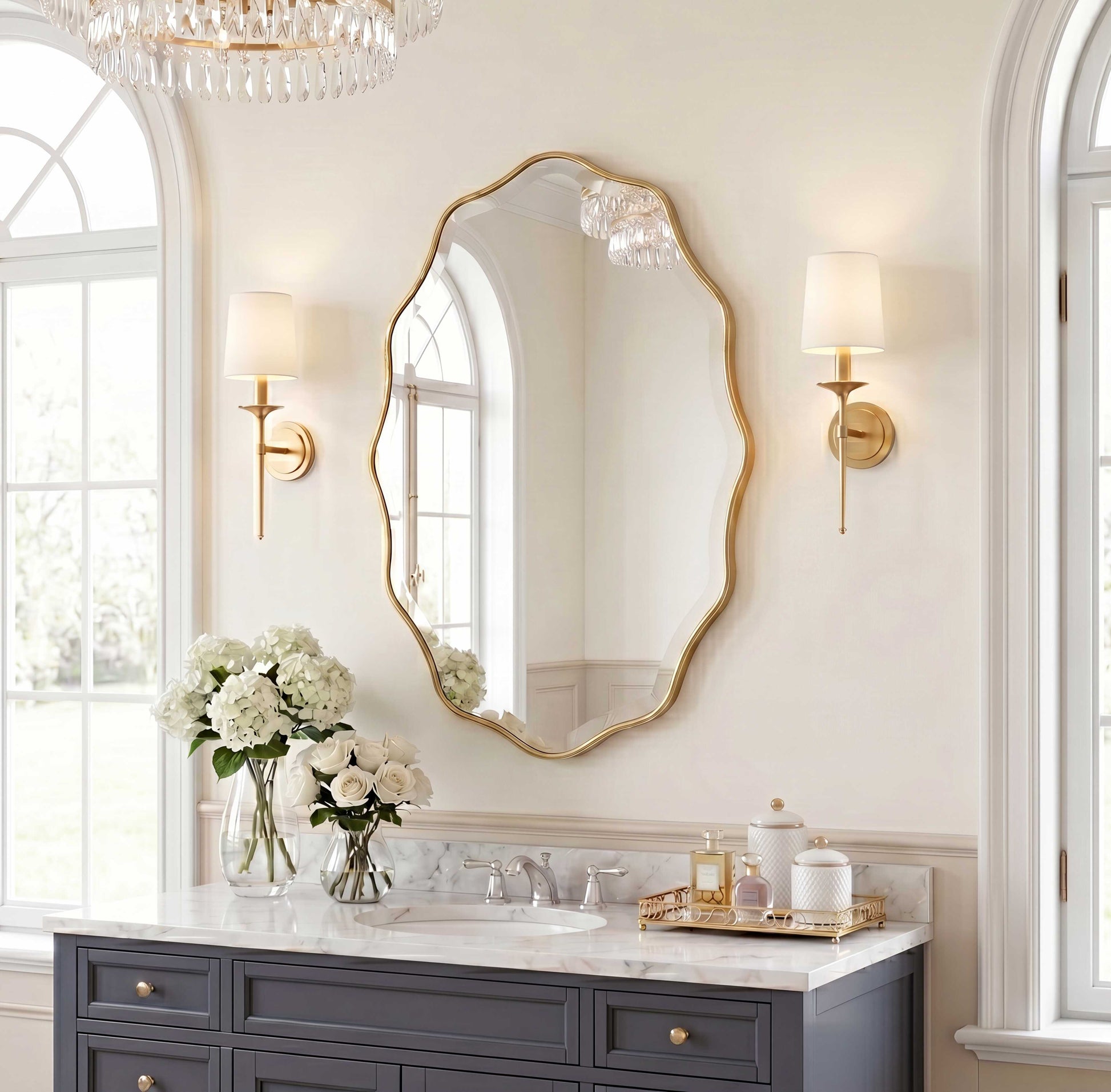 Rowntree Waved Gold Wood Wall Mirror