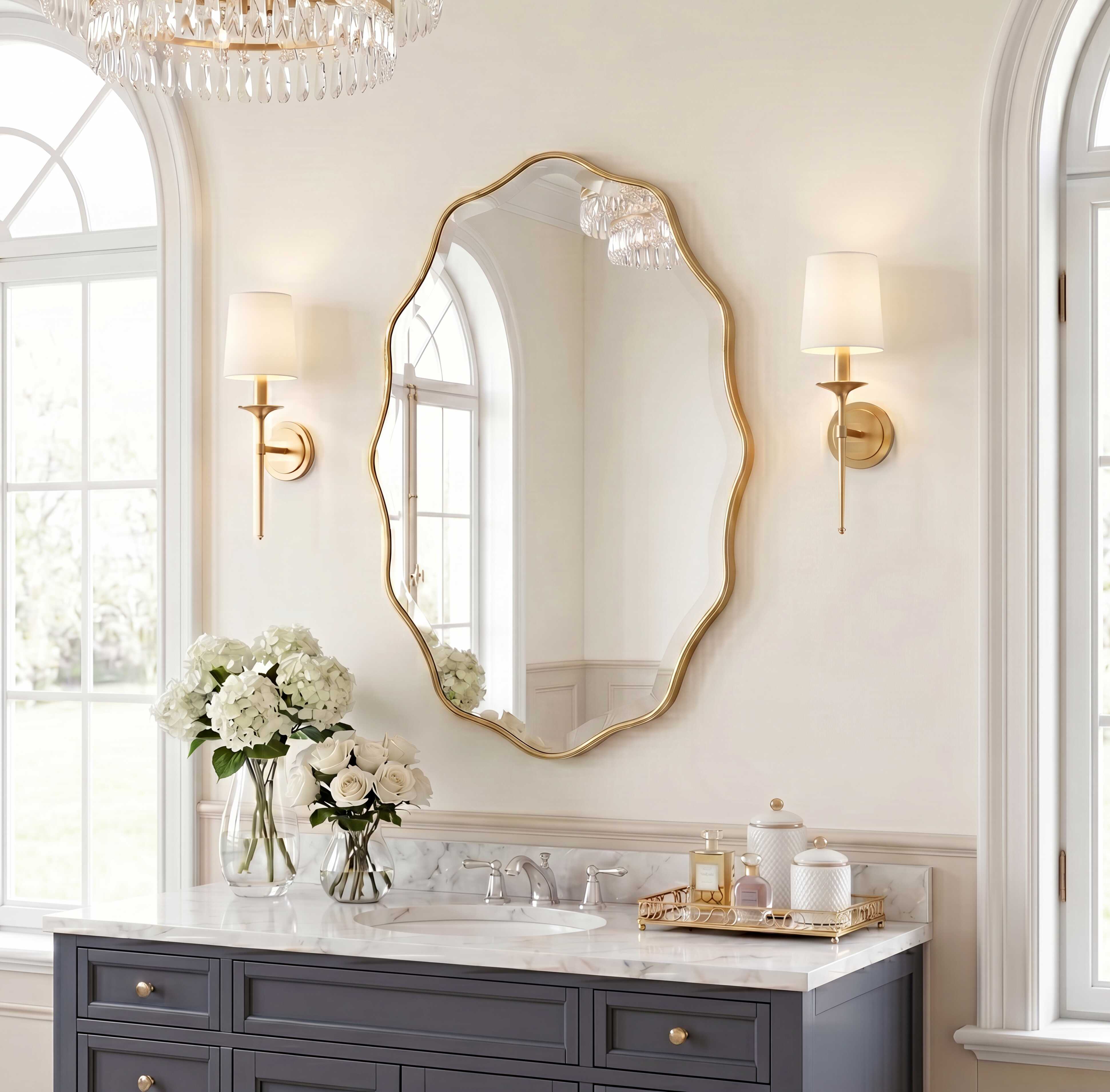 Rowntree Waved Gold Wood Wall Mirror