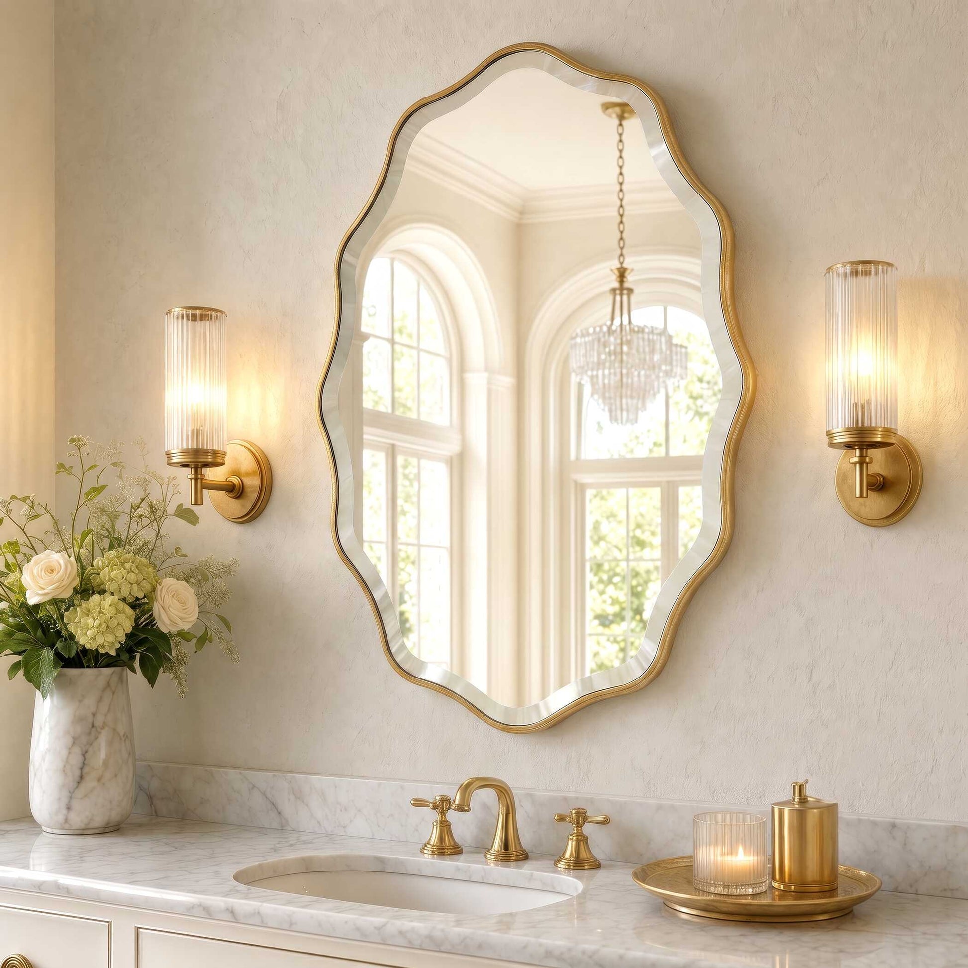 Rowntree Waved Gold Wood Wall Mirror