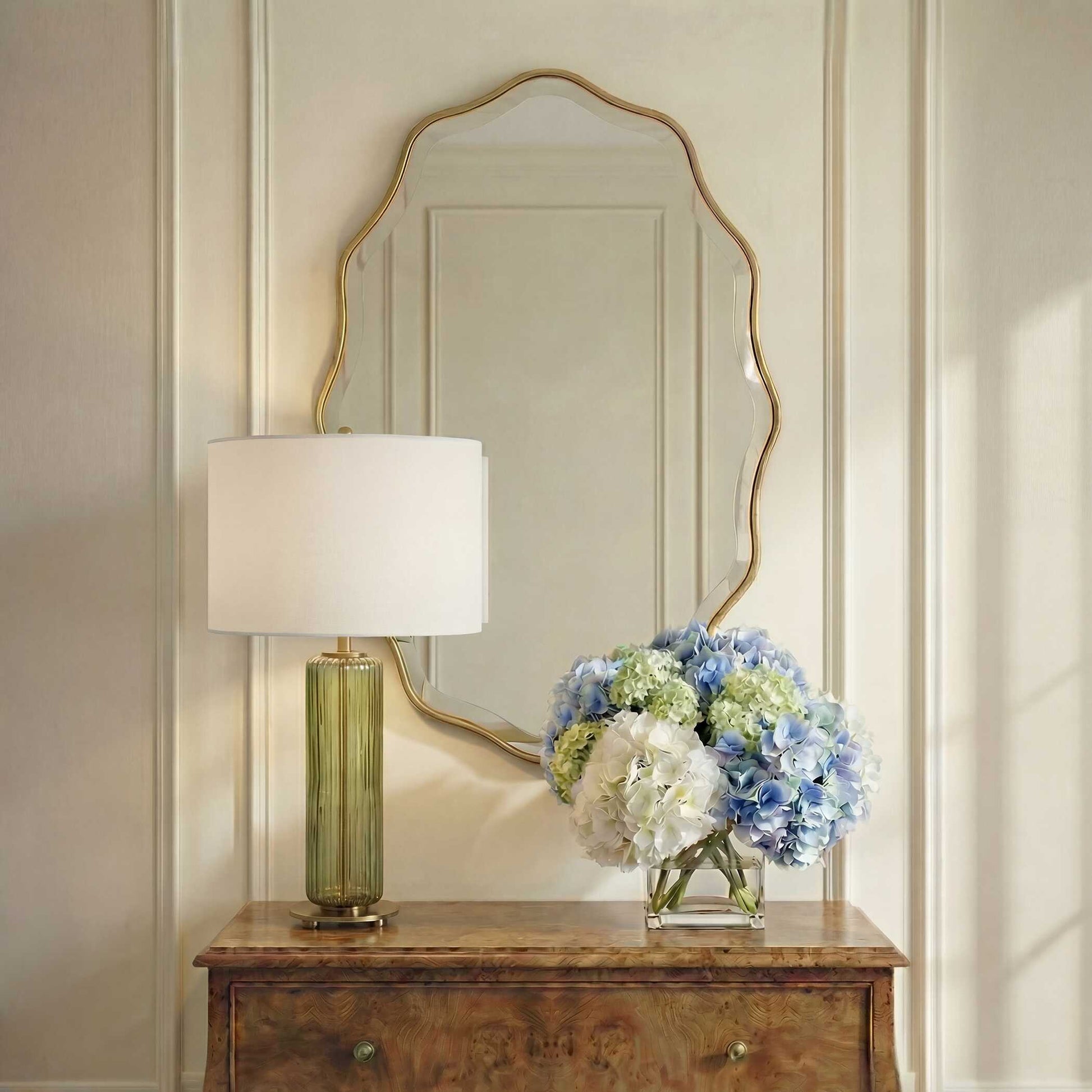 Rowntree Waved Gold Wood Wall Mirror
