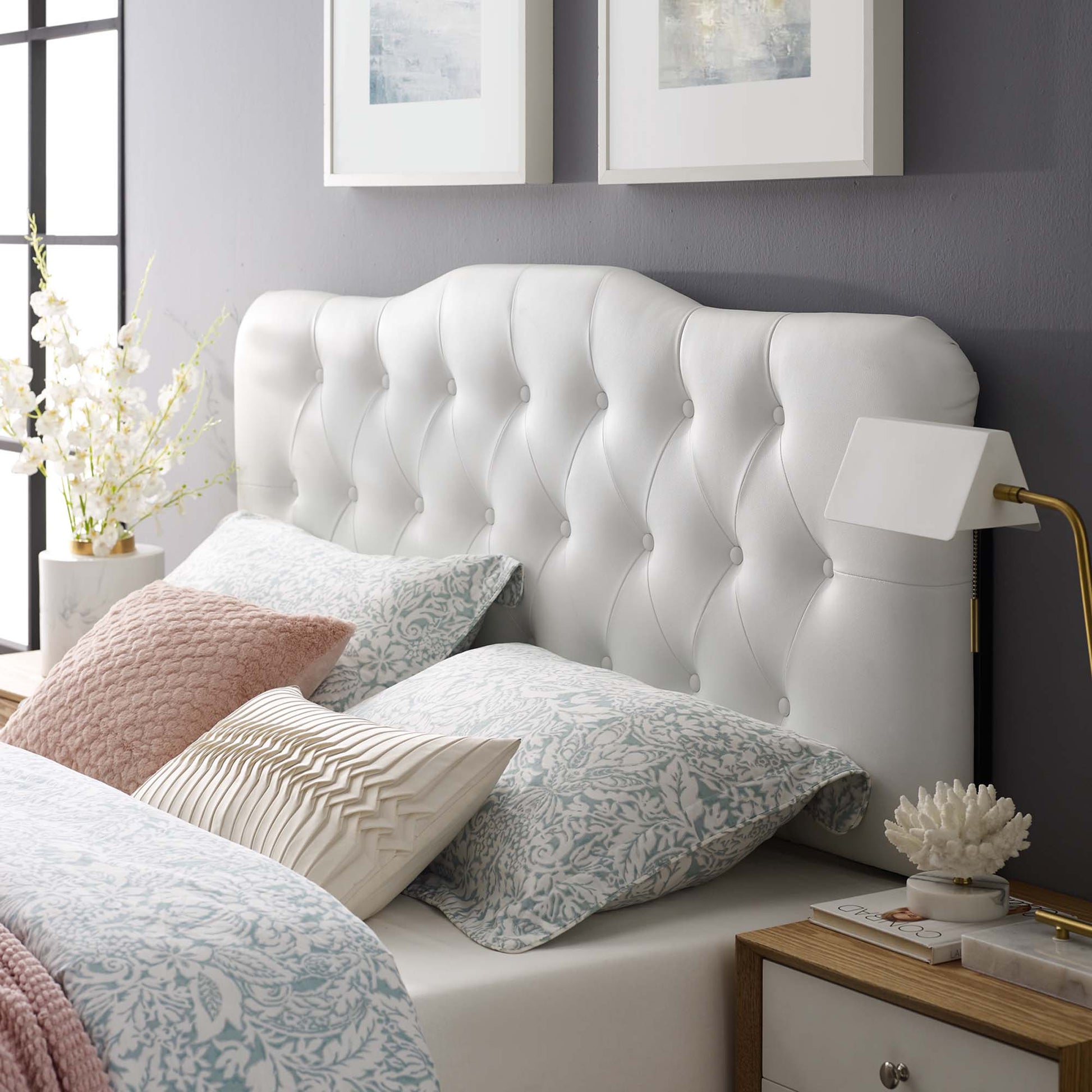 Annabel Diamond Tufted Upholstered Vinyl Headboard