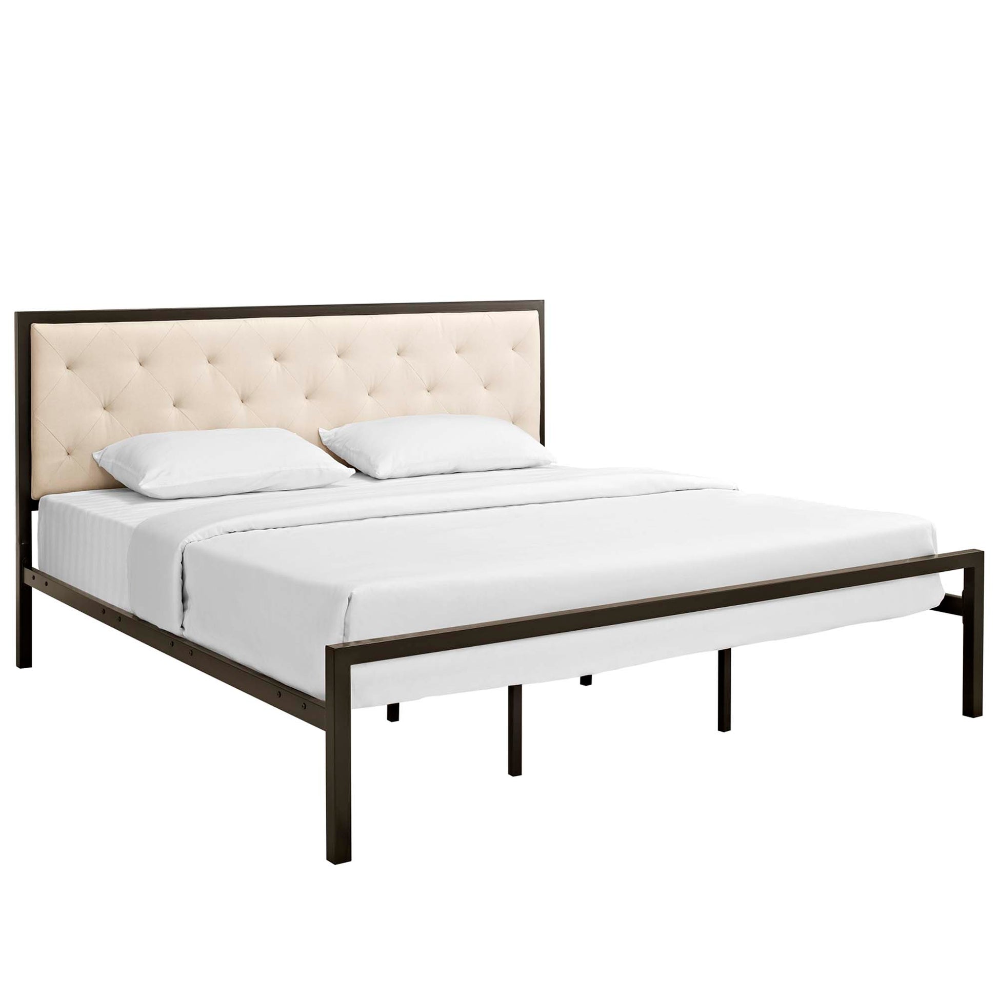 Mia Fabric King Bed - Brown Beige