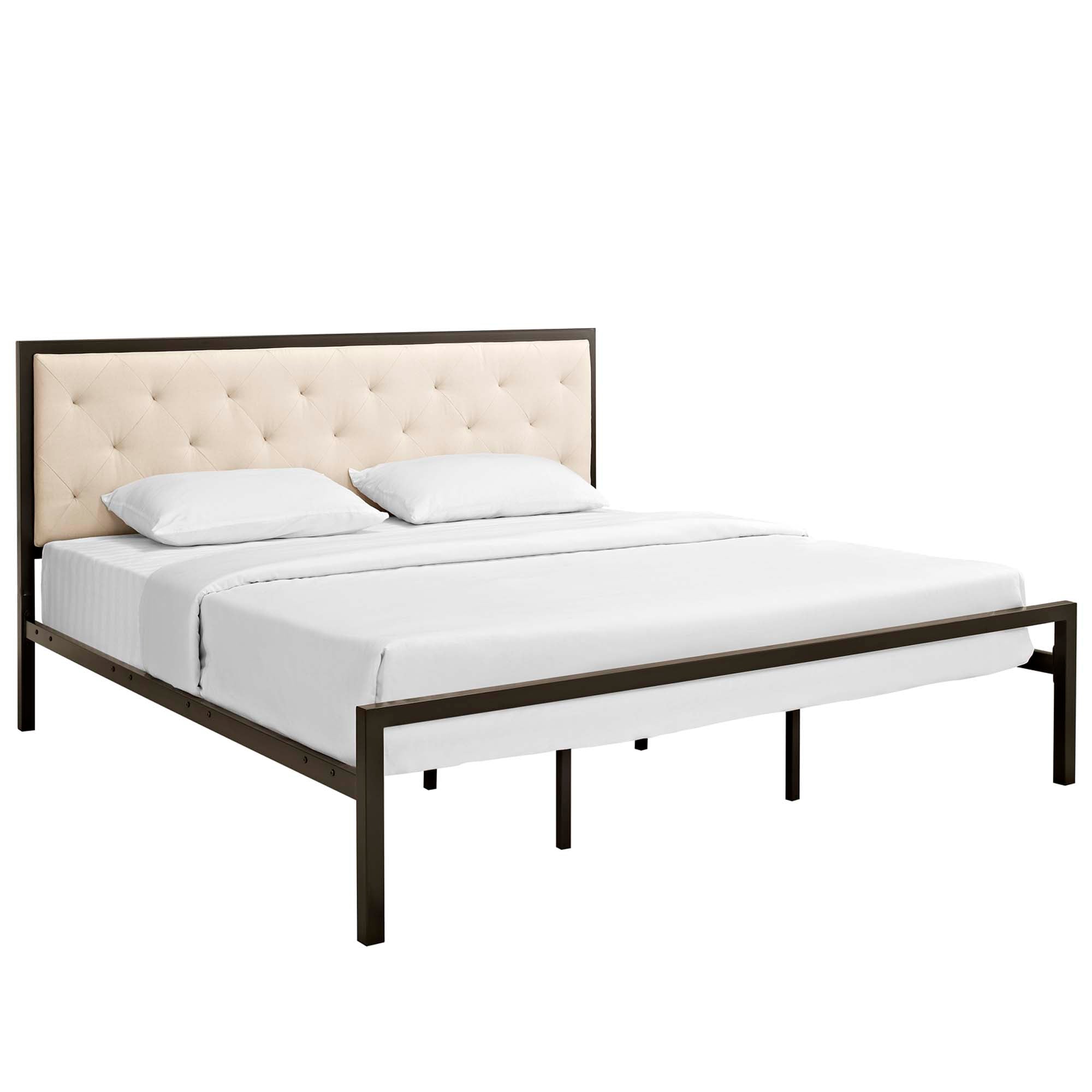 Mia Fabric King Bed - Brown Beige