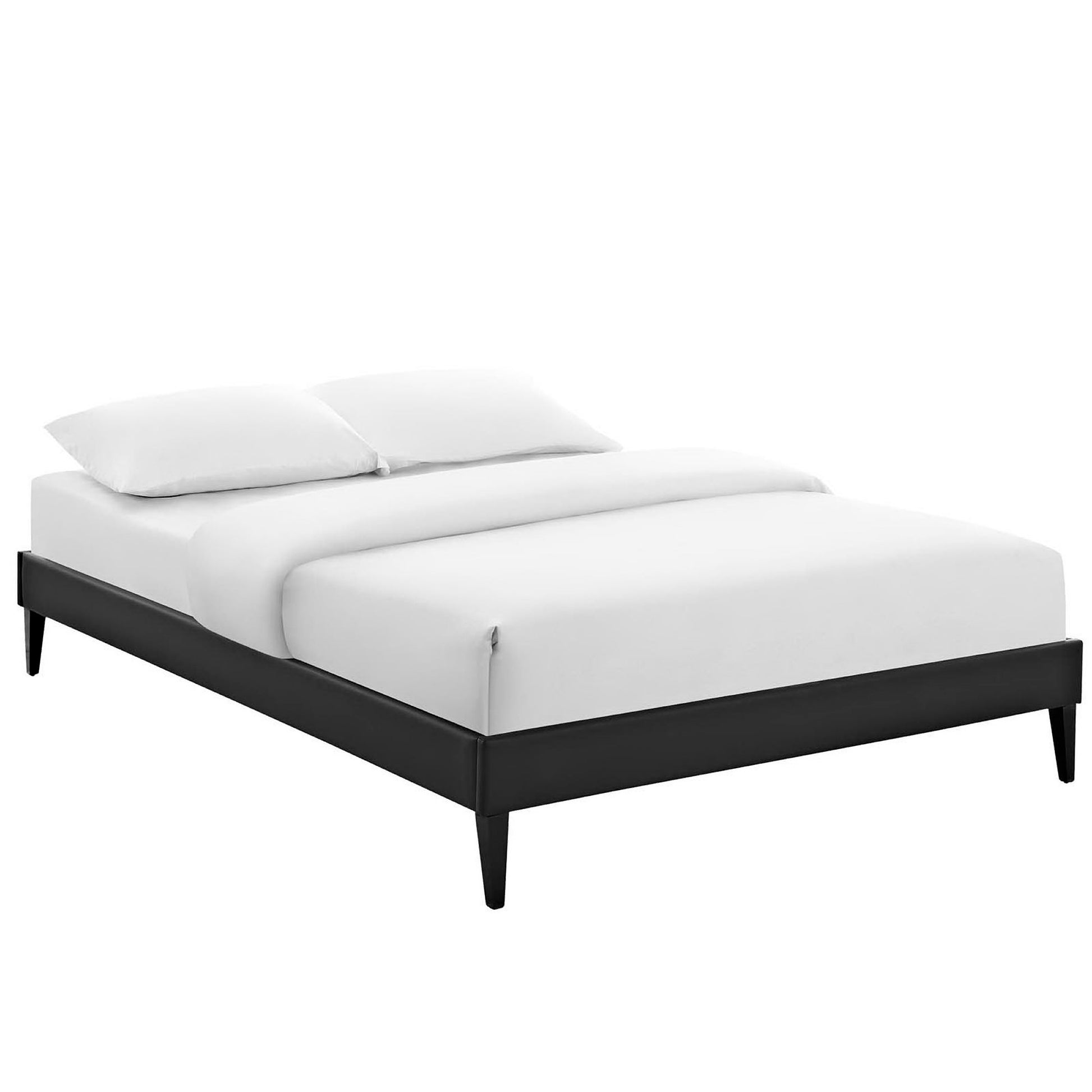 Sharon Vinyl Full Bed Frame with Squared Tapered Legs - Black