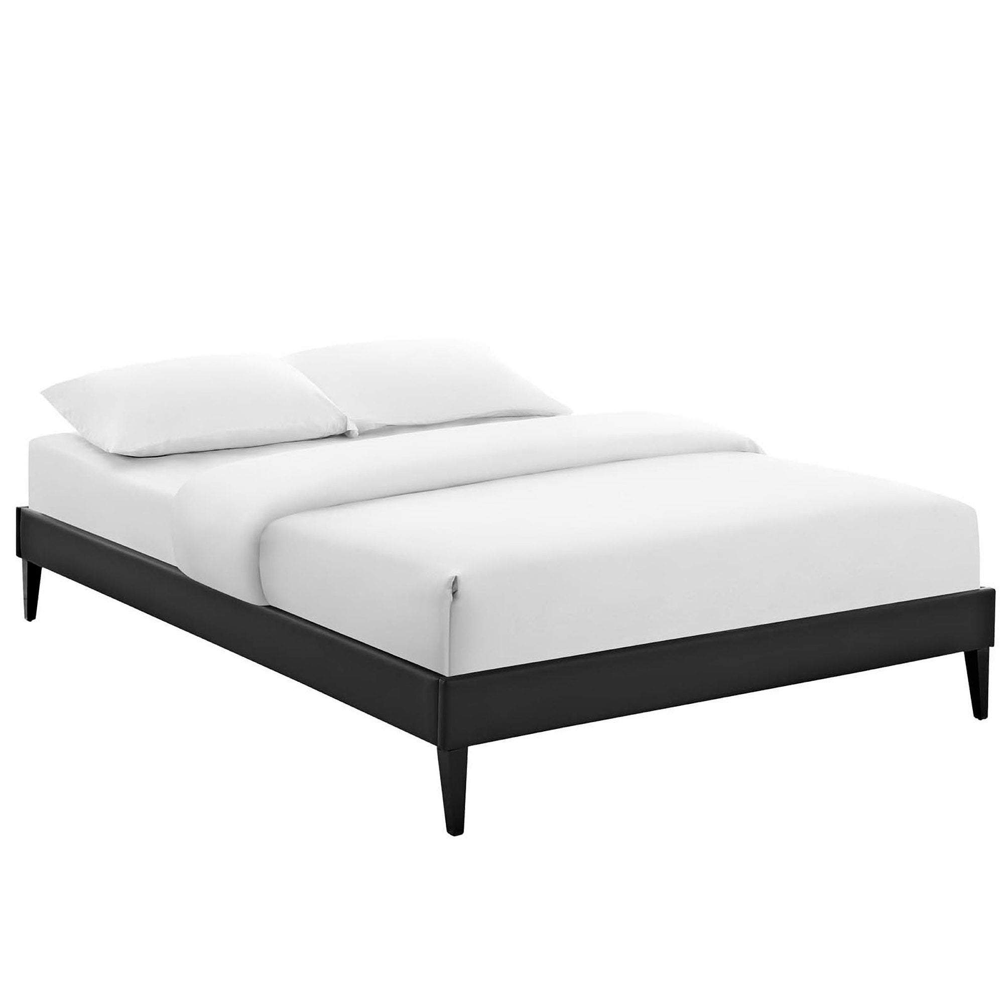 Sharon Vinyl Full Bed Frame with Squared Tapered Legs - Black