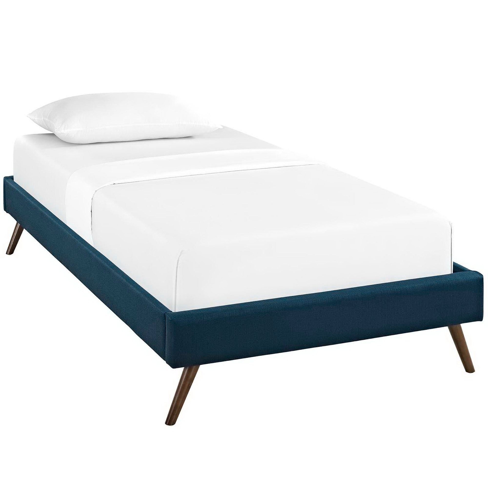 Helen Fabric Twin Bed Frame with Round Splayed Legs - Azure