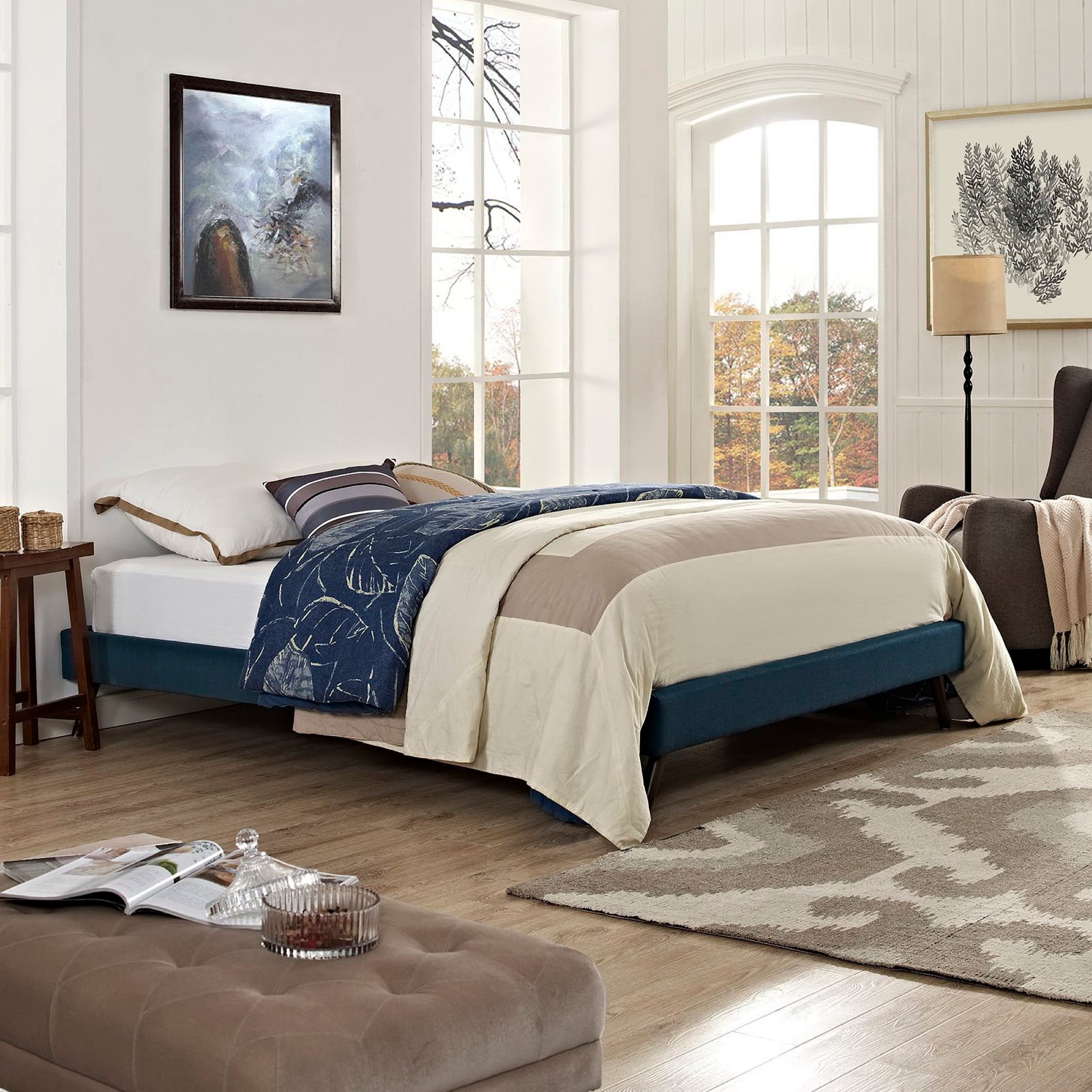 Helen Fabric Full Bed Frame with Round Splayed Legs